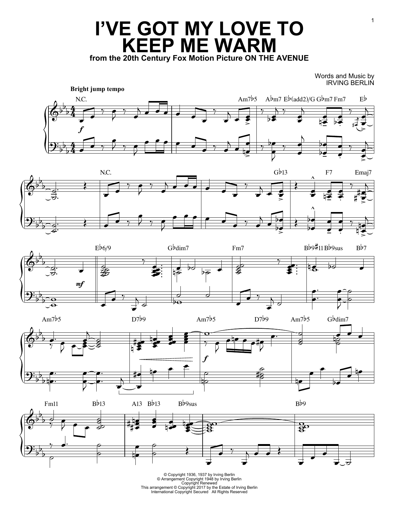 Irving Berlin I've Got My Love To Keep Me Warm [Jazz version] Sheet Music Notes & Chords for Piano - Download or Print PDF