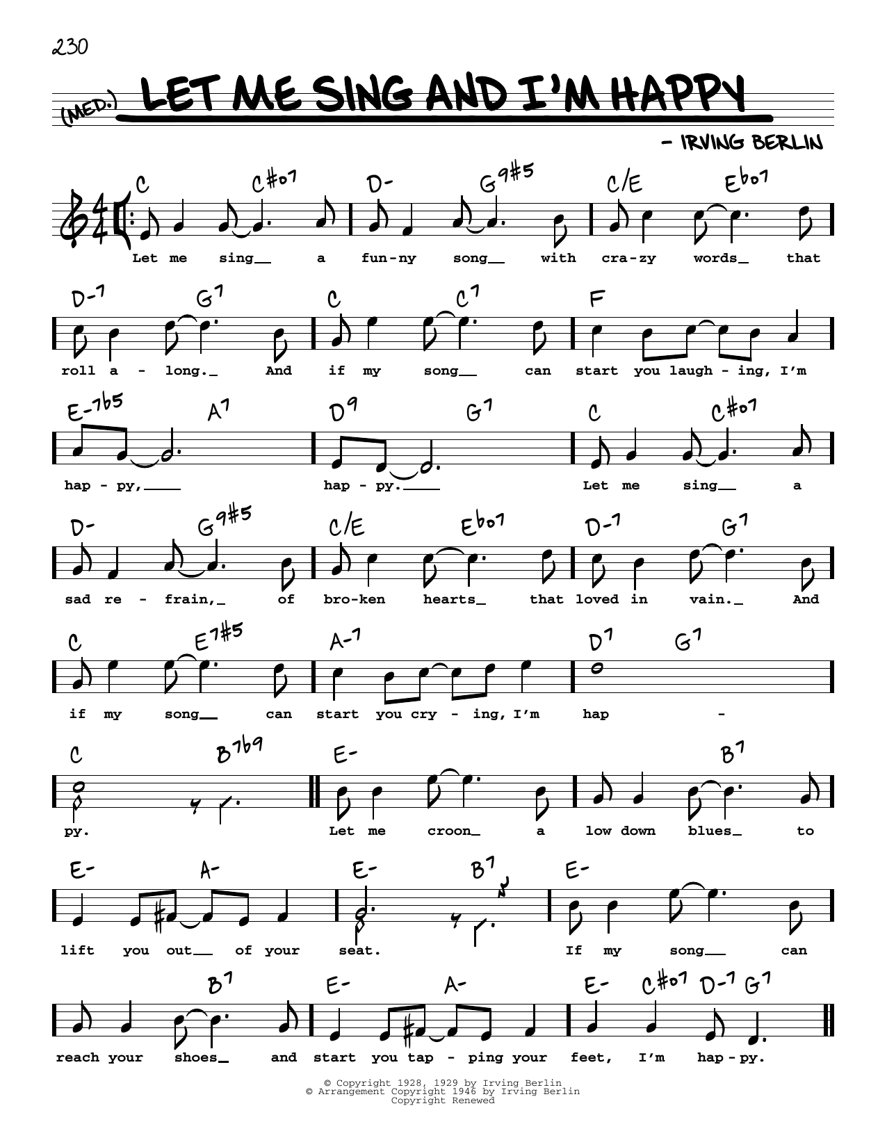 Irving Berlin Let Me Sing And I'm Happy (High Voice) (from Mammy) Sheet Music Notes & Chords for Real Book – Melody, Lyrics & Chords - Download or Print PDF