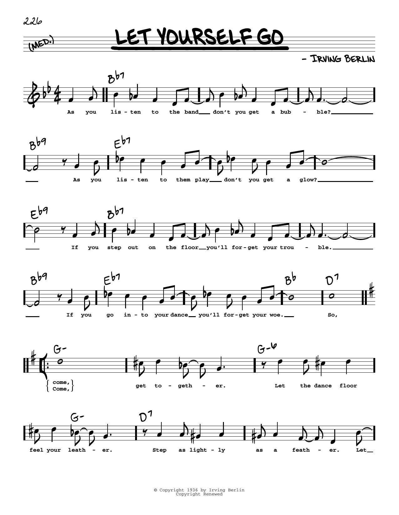 Irving Berlin Let Yourself Go (High Voice) (from Follow The Fleet) Sheet Music Notes & Chords for Real Book – Melody, Lyrics & Chords - Download or Print PDF