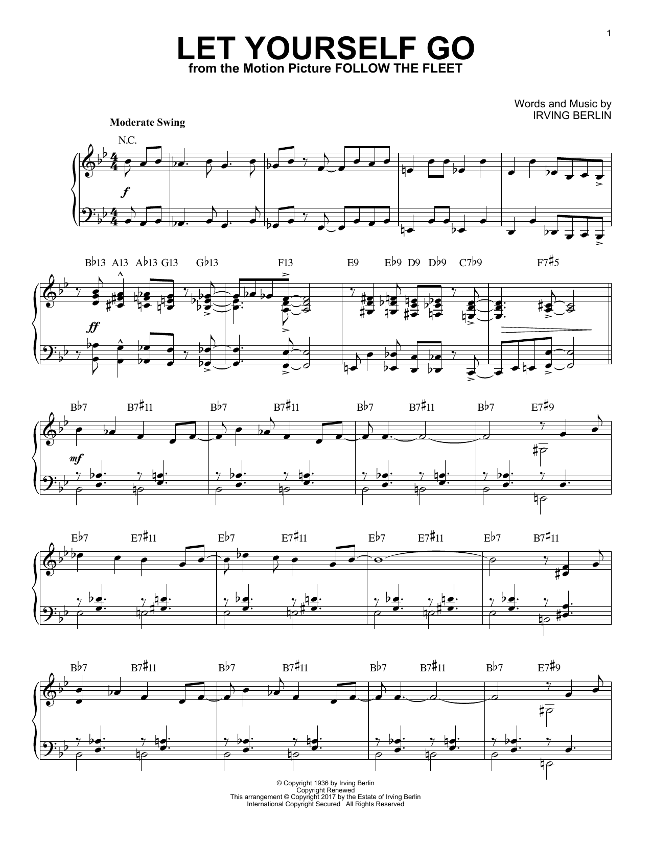 Irving Berlin Let Yourself Go [Jazz version] Sheet Music Notes & Chords for Piano - Download or Print PDF