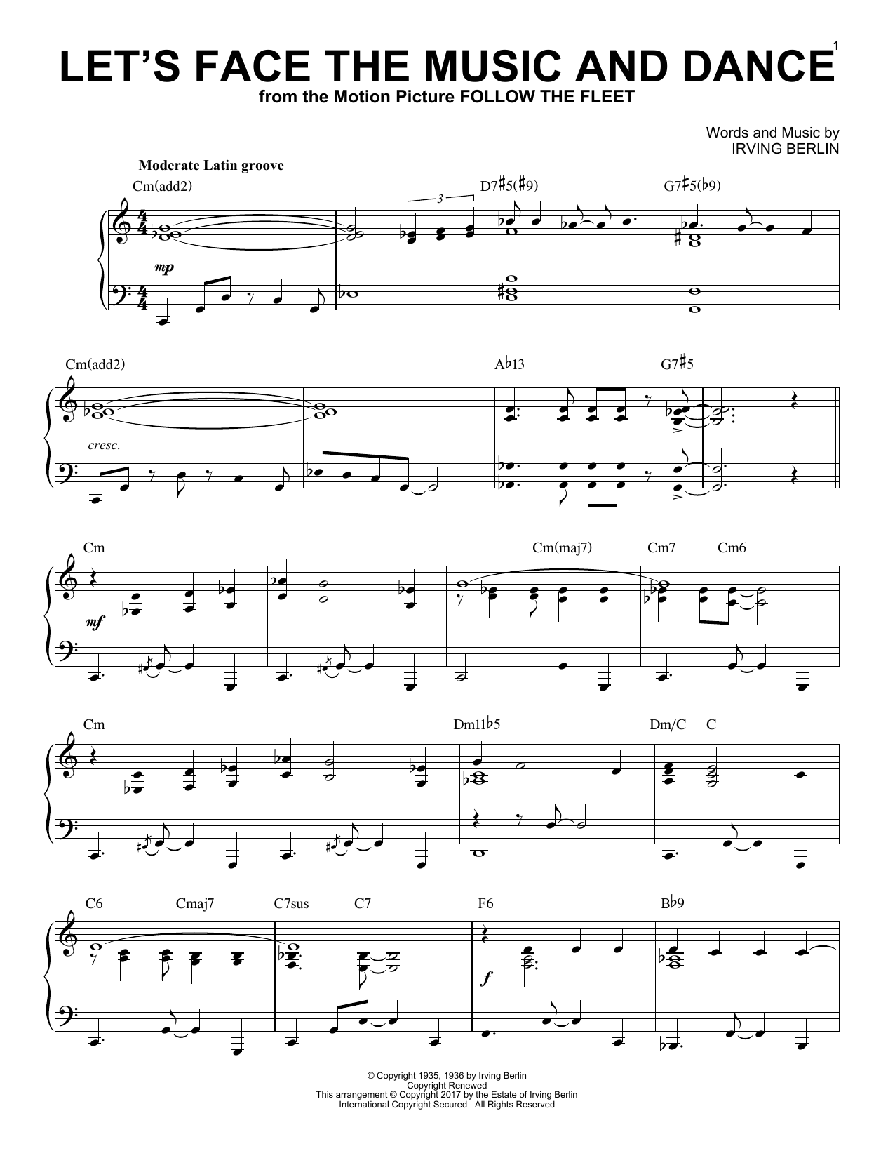 Irving Berlin Let's Face The Music And Dance [Jazz version] Sheet Music Notes & Chords for Piano - Download or Print PDF
