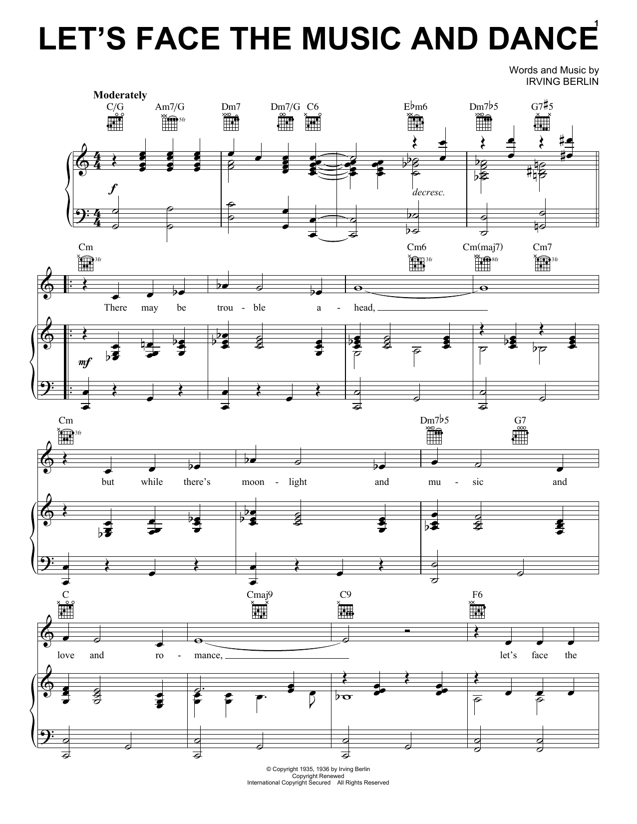 Irving Berlin Let's Face The Music And Dance Sheet Music Notes & Chords for Piano - Download or Print PDF