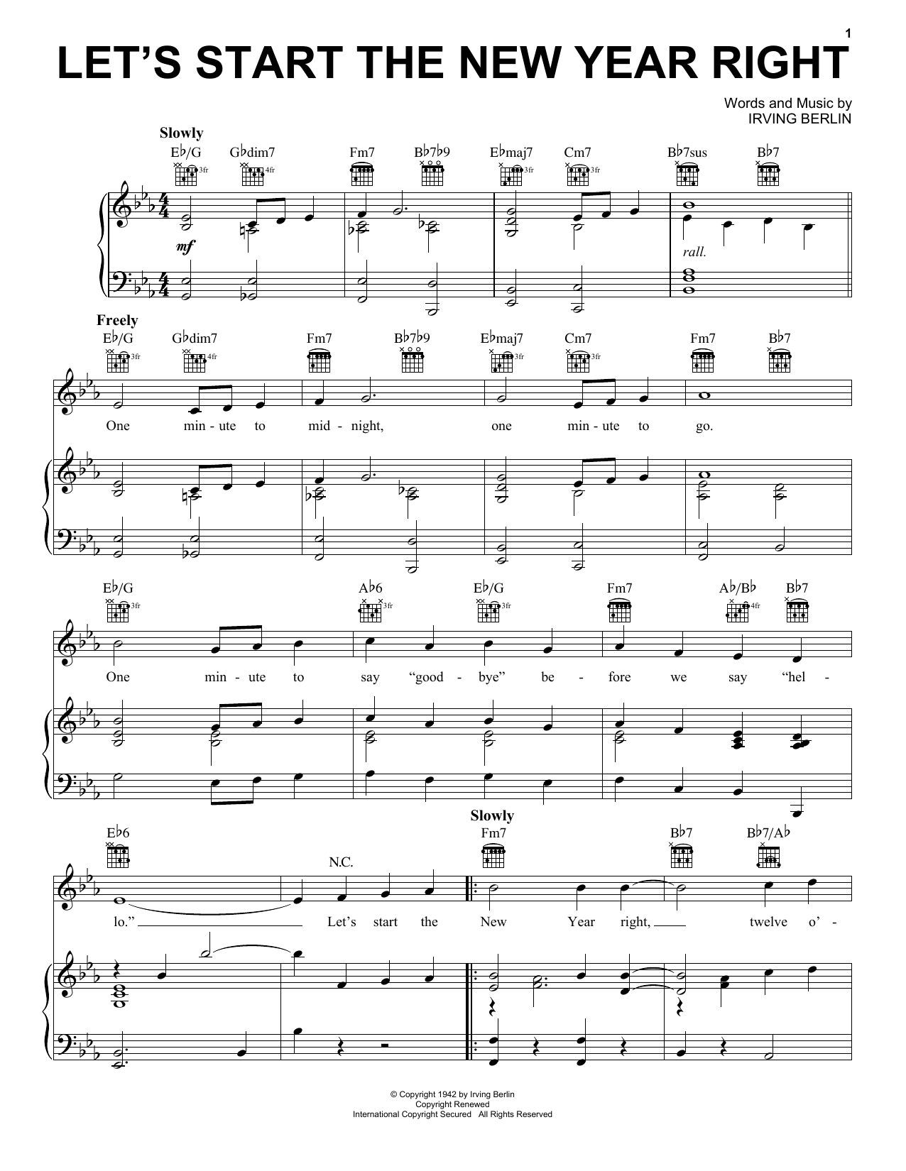 Irving Berlin Let's Start The New Year Right Sheet Music Notes & Chords for Piano, Vocal & Guitar (Right-Hand Melody) - Download or Print PDF Irving Berlin Let's Start The New Year Right Sheet Music Notes & Chords for Piano, Vocal & Guitar (Right-Hand Melody) - Download or Print PDF