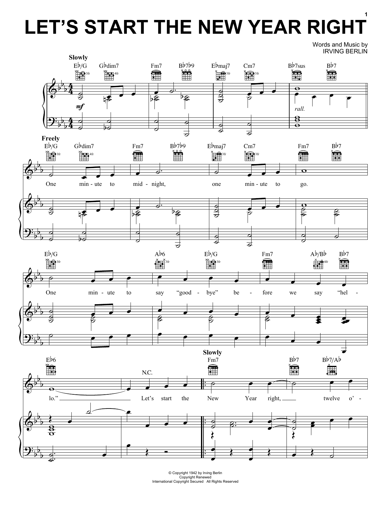 Irving Berlin Let's Start The New Year Right Sheet Music Notes & Chords for Piano, Vocal & Guitar (Right-Hand Melody) - Download or Print PDF