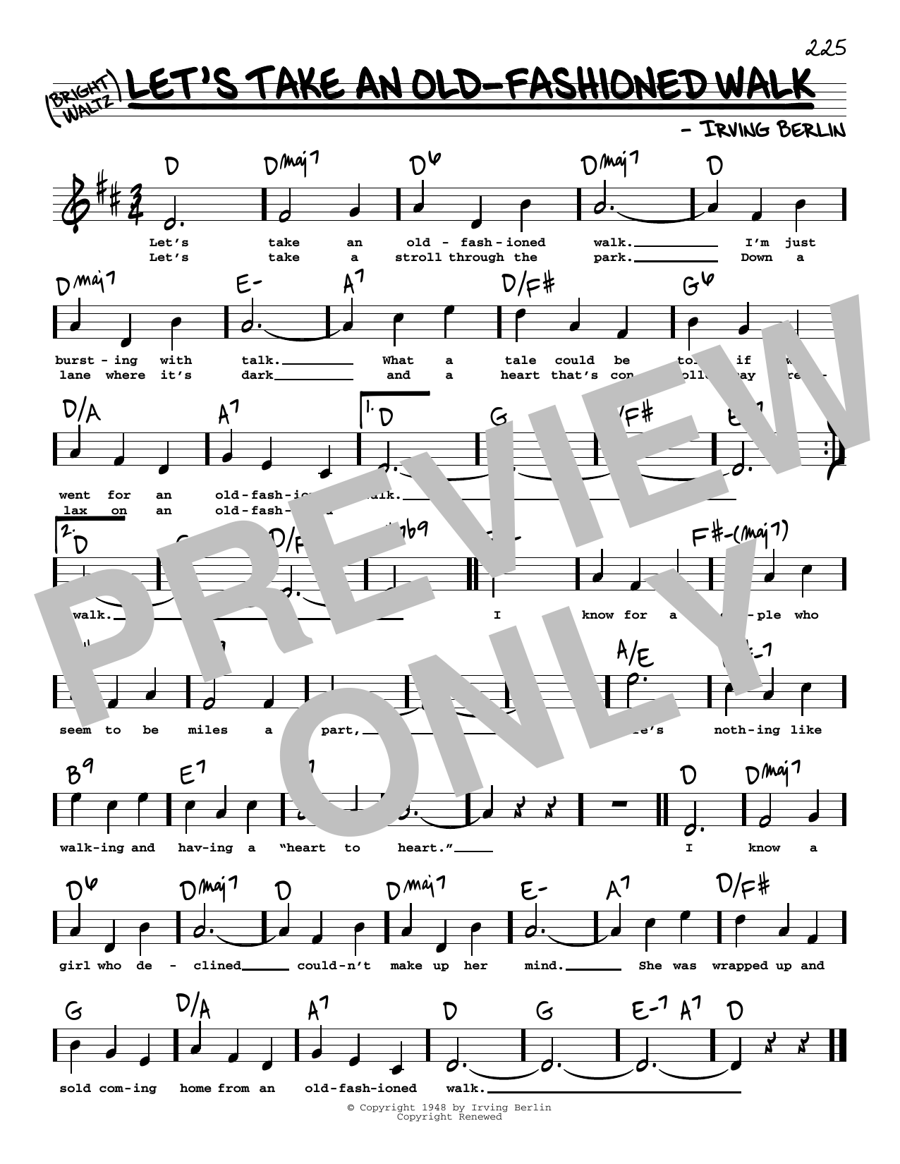 Irving Berlin Let's Take An Old-Fashioned Walk (High Voice) (from Miss Liberty) Sheet Music Notes & Chords for Real Book – Melody, Lyrics & Chords - Download or Print PDF
