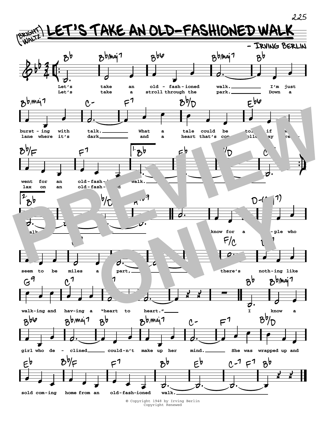 Irving Berlin Let's Take An Old-Fashioned Walk (Low Voice) Sheet Music Notes & Chords for Real Book – Melody, Lyrics & Chords - Download or Print PDF