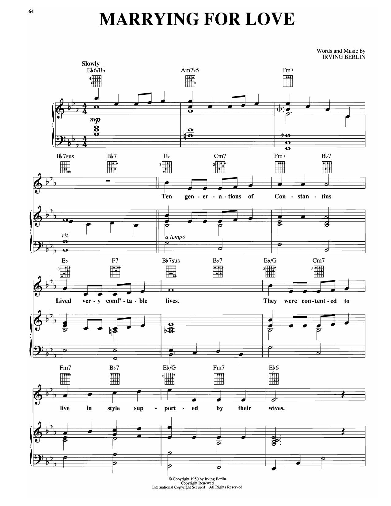 Irving Berlin Marrying For Love (from Call Me Madam) Sheet Music Notes & Chords for Piano, Vocal & Guitar (Right-Hand Melody) - Download or Print PDF