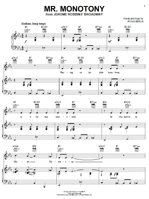 Irving Berlin Mr. Monotony Sheet Music Notes & Chords for Piano, Vocal & Guitar (Right-Hand Melody) - Download or Print PDF Irving Berlin Mr. Monotony Sheet Music Notes & Chords for Piano, Vocal & Guitar (Right-Hand Melody) - Download or Print PDF