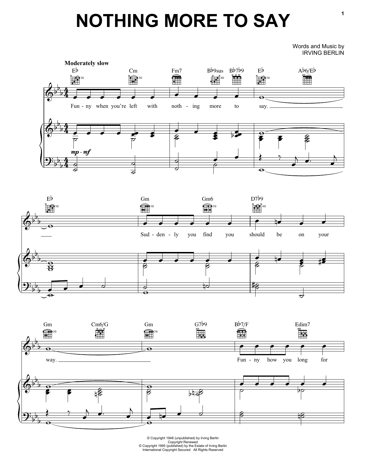 Irving Berlin Nothing More To Say Sheet Music Notes & Chords for Piano, Vocal & Guitar (Right-Hand Melody) - Download or Print PDF