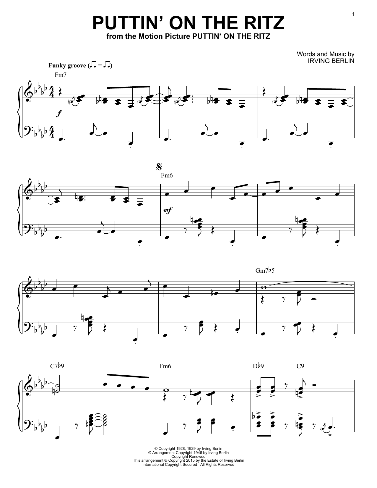 Irving Berlin Puttin' On The Ritz [Jazz version] (arr. Brent Edstrom) Sheet Music Notes & Chords for Piano - Download or Print PDF