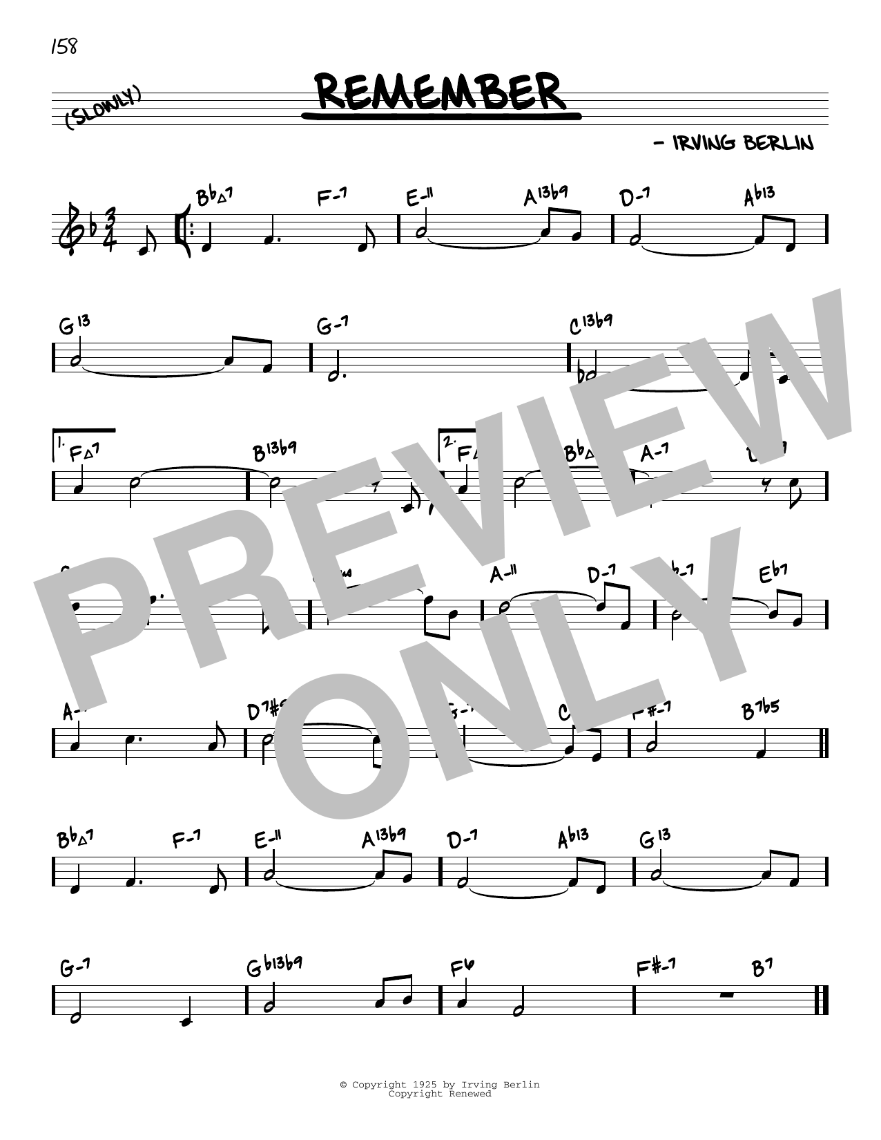 Irving Berlin Remember (arr. David Hazeltine) Sheet Music Notes & Chords for Real Book – Enhanced Chords - Download or Print PDF