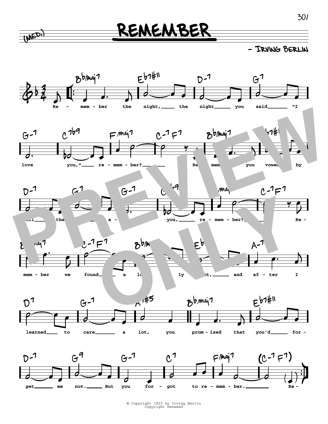 Irving Berlin Remember (High Voice) Sheet Music Notes & Chords for Real Book – Melody, Lyrics & Chords - Download or Print PDF