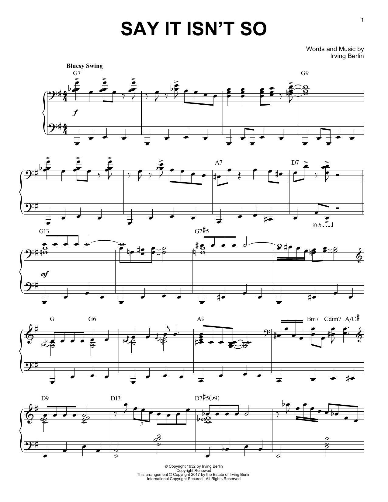 Irving Berlin Say It Isn't So [Jazz version] Sheet Music Notes & Chords for Piano - Download or Print PDF