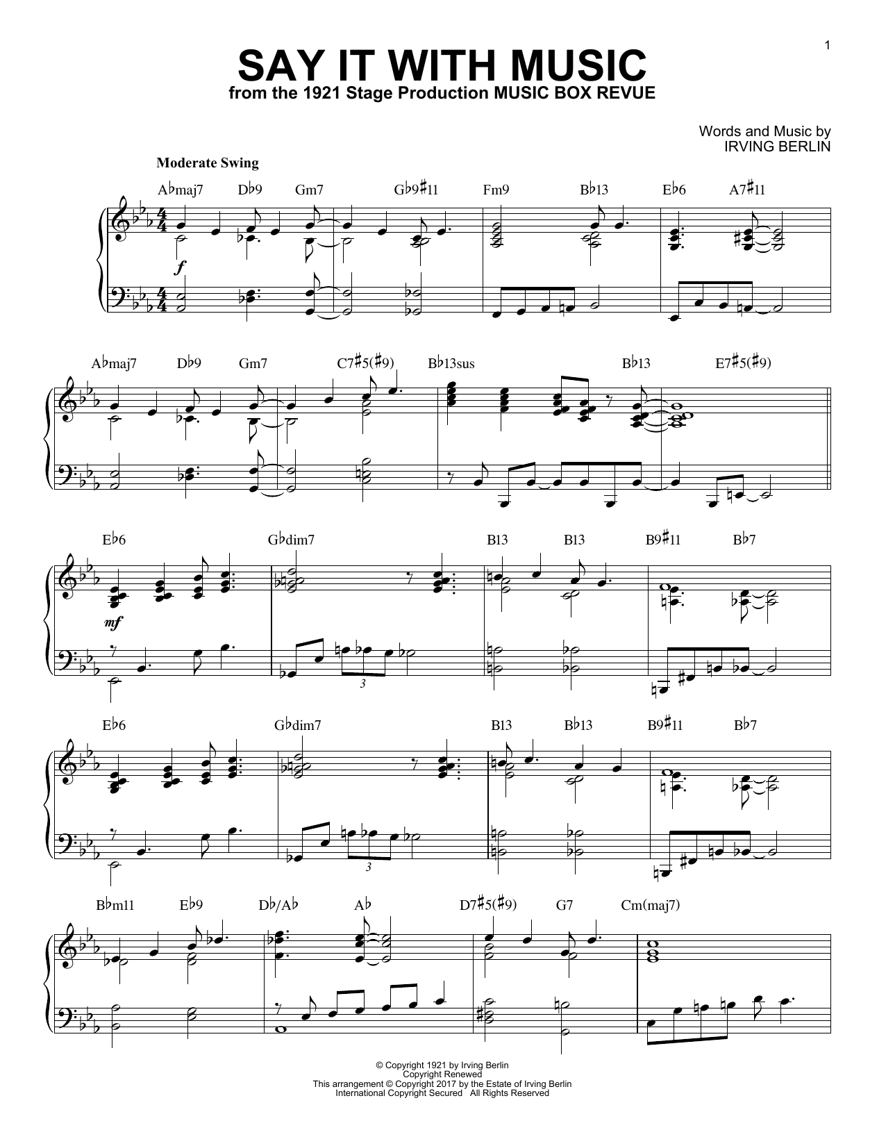Irving Berlin Say It With Music [Jazz version] Sheet Music Notes & Chords for Piano - Download or Print PDF