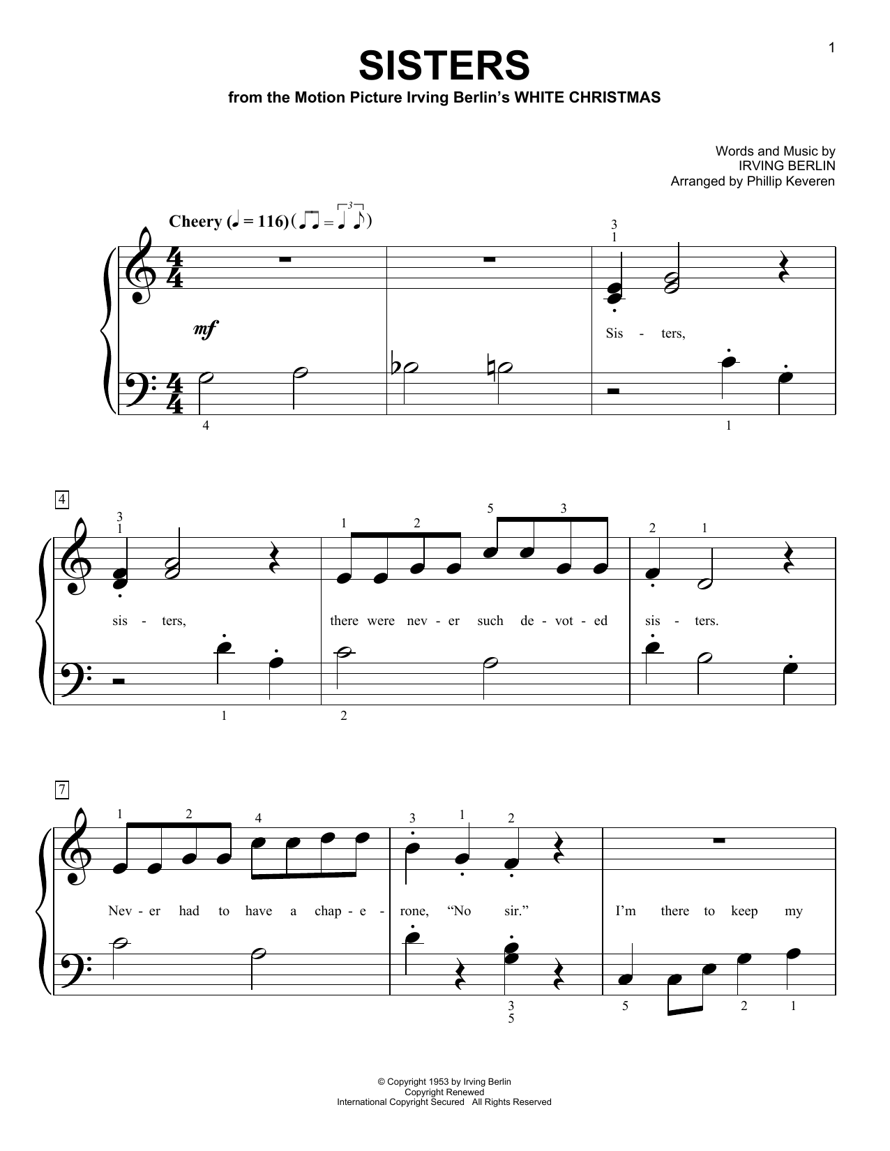 Irving Berlin Sisters (from White Christmas) (arr. Phillip Keveren) Sheet Music Notes & Chords for Big Note Piano - Download or Print PDF