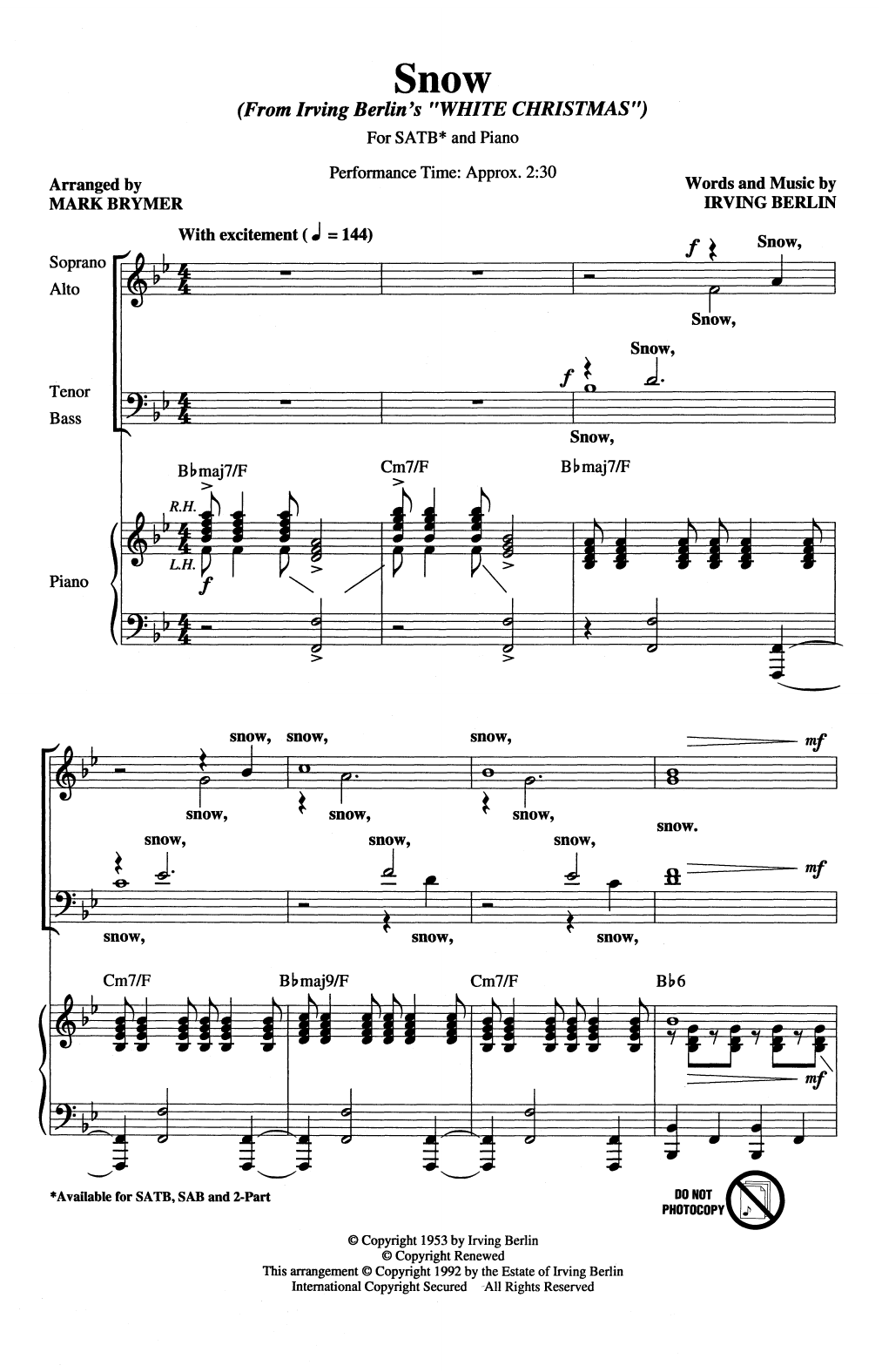 Irving Berlin Snow (from White Christmas) (arr. Mark Brymer) Sheet Music Notes & Chords for SATB Choir - Download or Print PDF