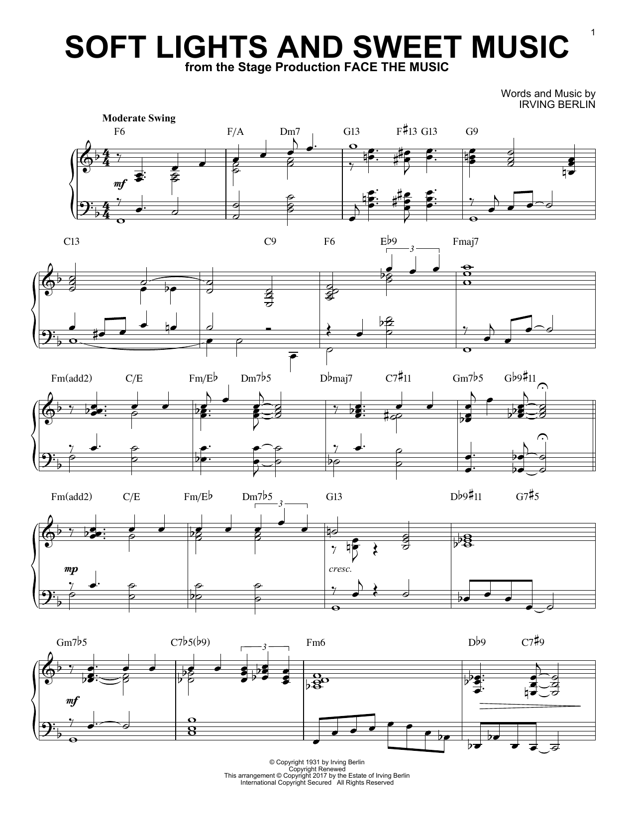 Irving Berlin Soft Lights And Sweet Music [Jazz version] Sheet Music Notes & Chords for Piano - Download or Print PDF