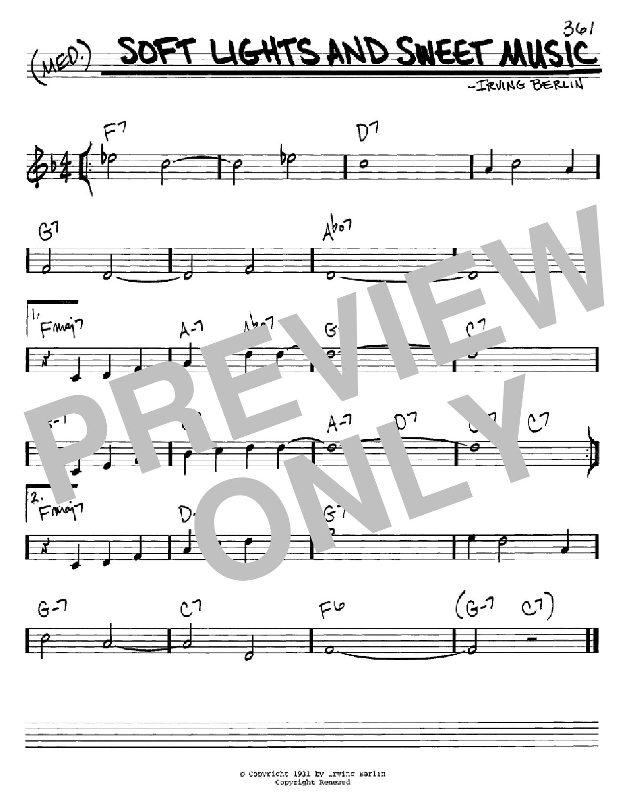 Irving Berlin Soft Lights And Sweet Music Sheet Music Notes & Chords for Melody Line, Lyrics & Chords - Download or Print PDF
