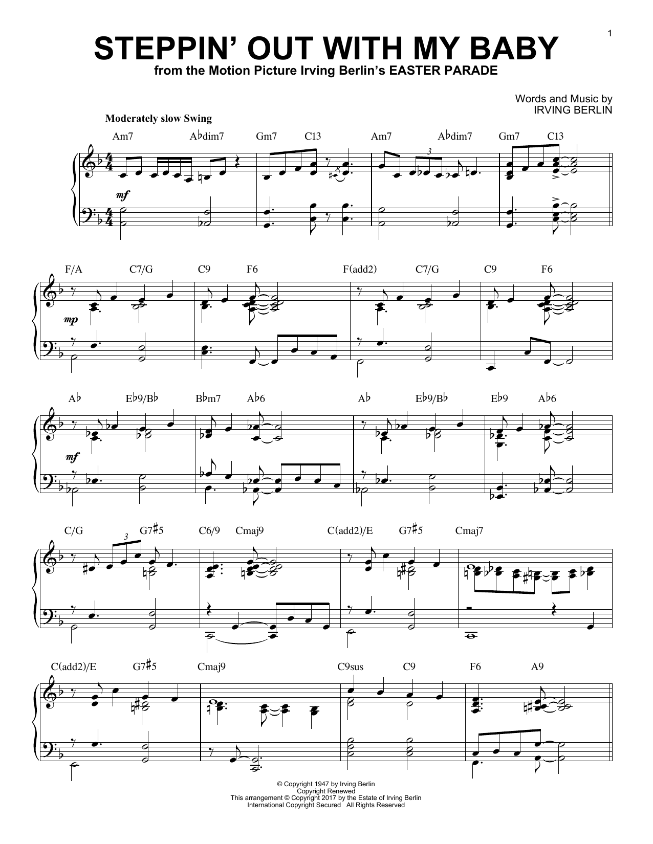 Irving Berlin Steppin' Out With My Baby [Jazz version] Sheet Music Notes & Chords for Piano - Download or Print PDF