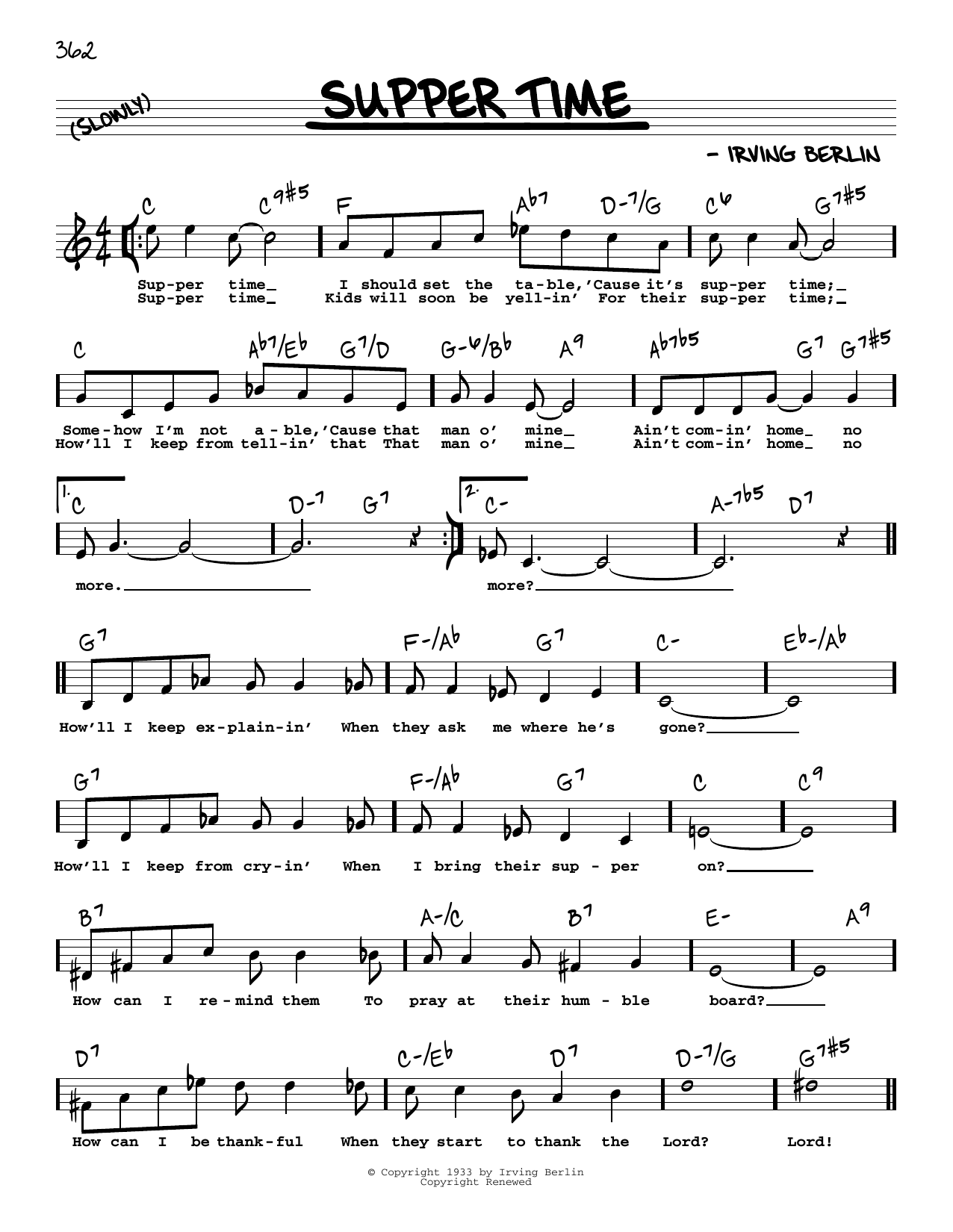 Irving Berlin Supper Time (High Voice) Sheet Music Notes & Chords for Real Book – Melody, Lyrics & Chords - Download or Print PDF