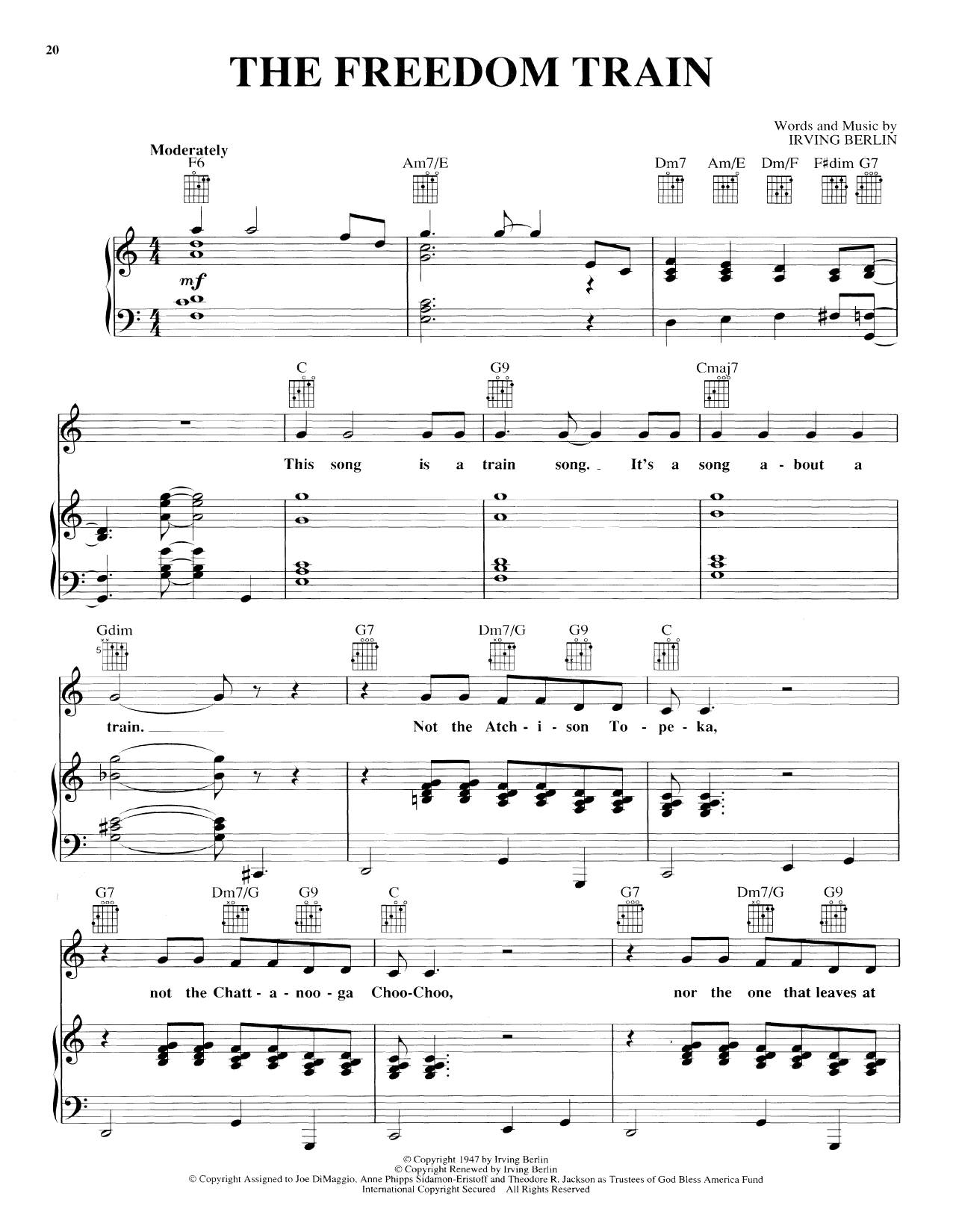 Irving Berlin The Freedom Train Sheet Music Notes & Chords for Piano, Vocal & Guitar (Right-Hand Melody) - Download or Print PDF