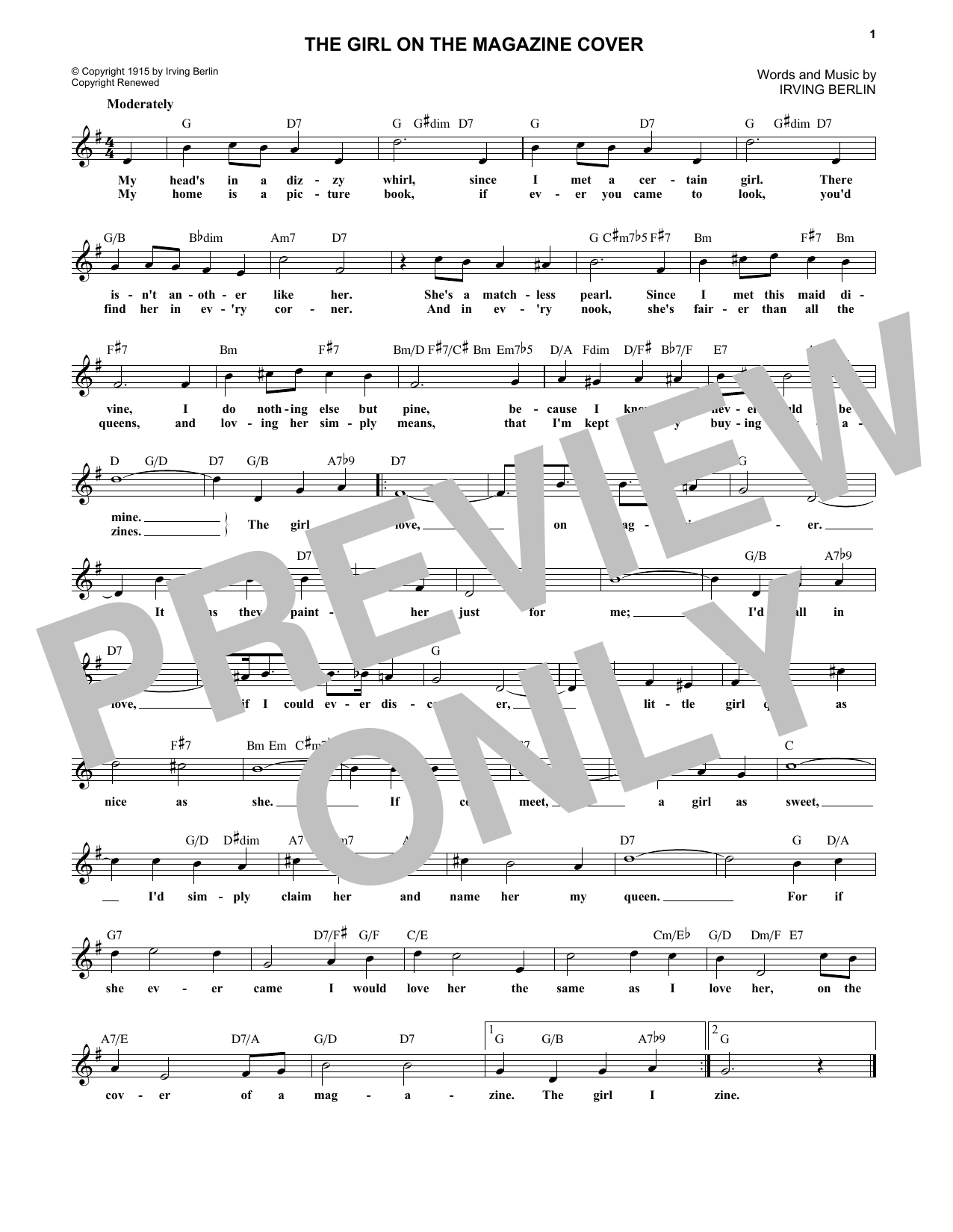Irving Berlin The Girl On The Magazine Cover Sheet Music Notes & Chords for Melody Line, Lyrics & Chords - Download or Print PDF