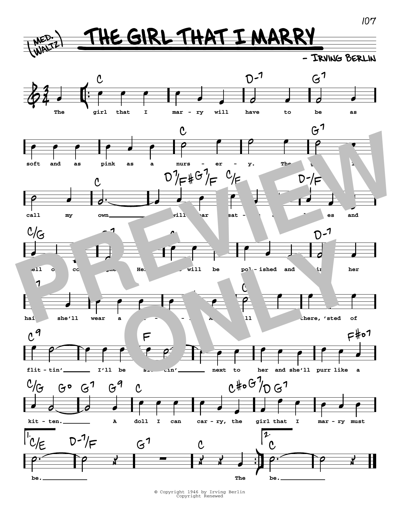 Irving Berlin The Girl That I Marry (High Voice) Sheet Music Notes & Chords for Real Book – Melody, Lyrics & Chords - Download or Print PDF