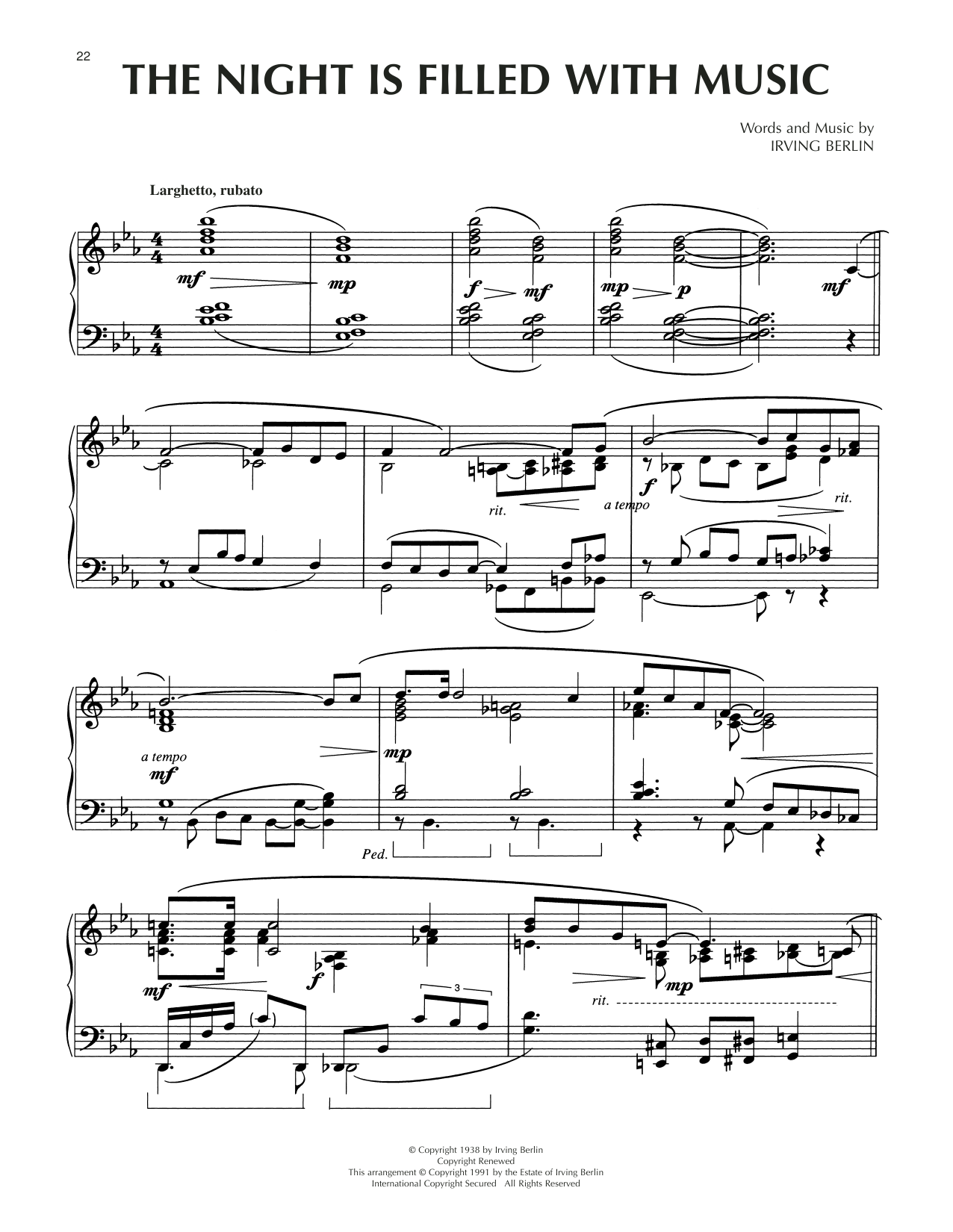 Irving Berlin The Night Is Filled With Music (arr. Dick Hyman) Sheet Music Notes & Chords for Piano Solo - Download or Print PDF