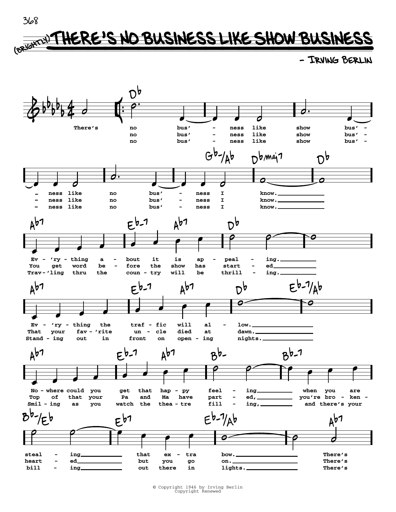Irving Berlin There's No Business Like Show Business (High Voice) Sheet Music Notes & Chords for Real Book – Melody, Lyrics & Chords - Download or Print PDF
