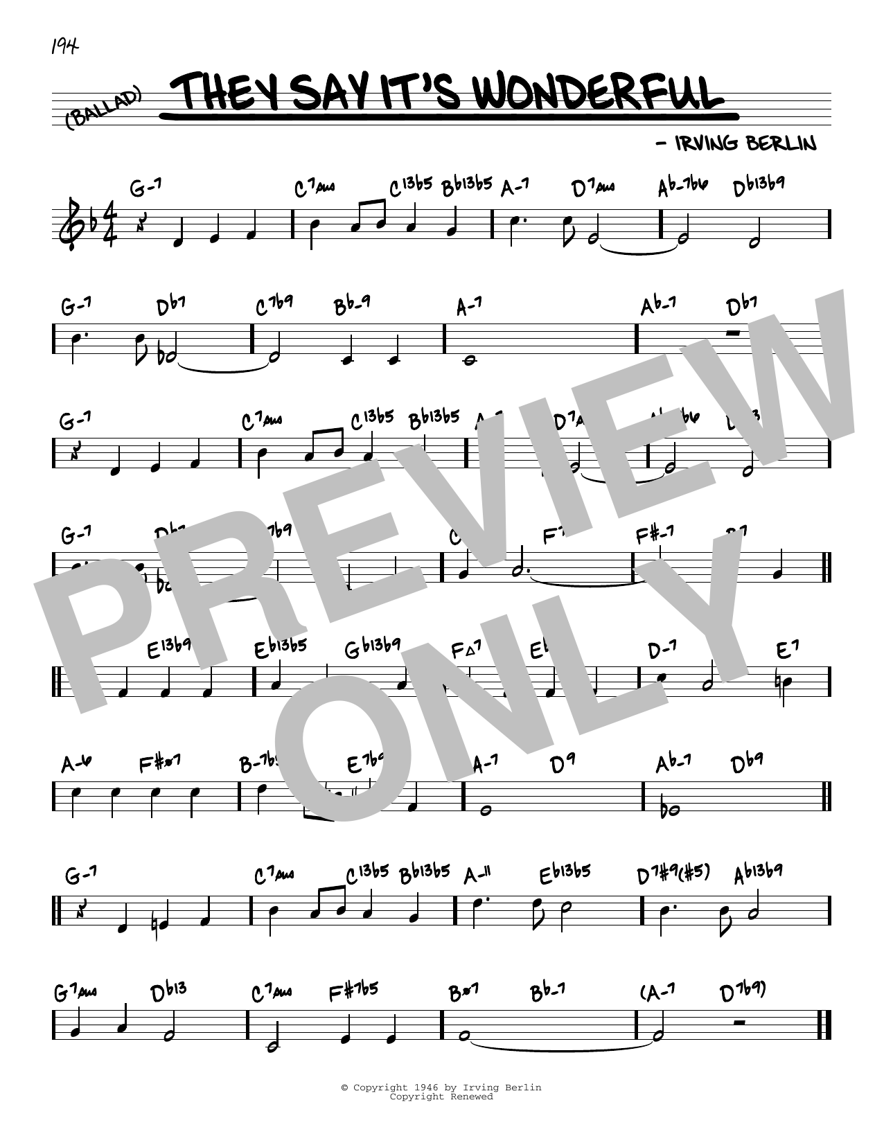 Irving Berlin They Say It's Wonderful (arr. David Hazeltine) Sheet Music Notes & Chords for Real Book – Enhanced Chords - Download or Print PDF
