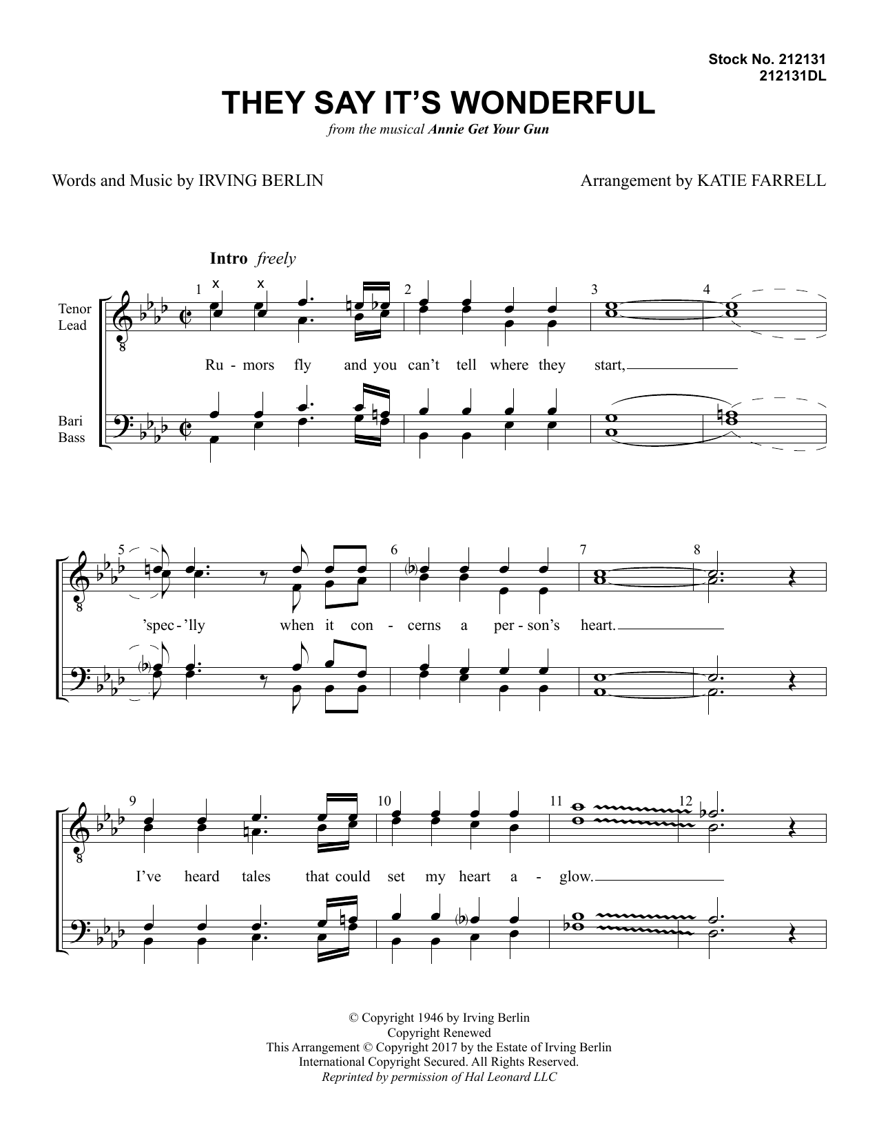Irving Berlin They Say It's Wonderful (from Annie Get Your Gun) (arr. Katie Farrell) Sheet Music Notes & Chords for SATB Choir - Download or Print PDF