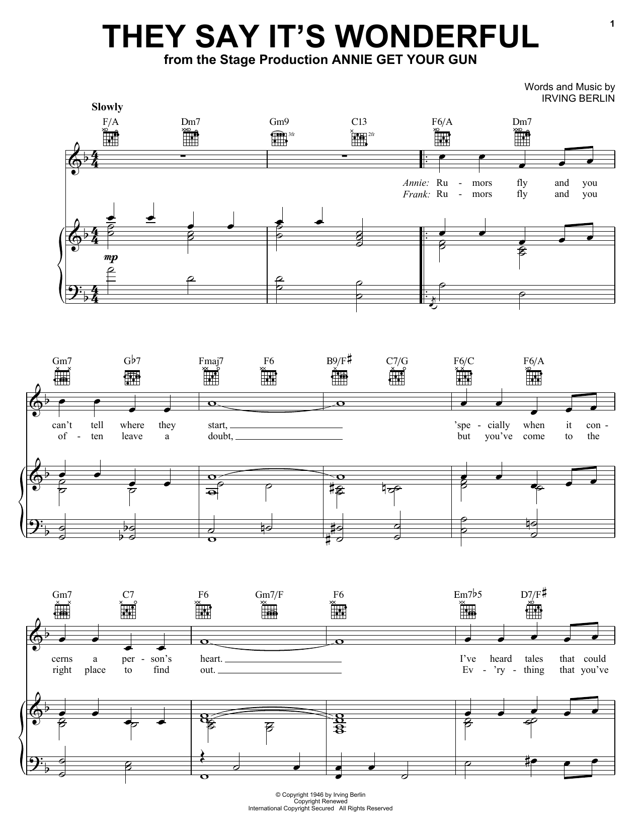 Irving Berlin They Say It's Wonderful (from Annie Get Your Gun) Sheet Music Notes & Chords for Viola Solo - Download or Print PDF