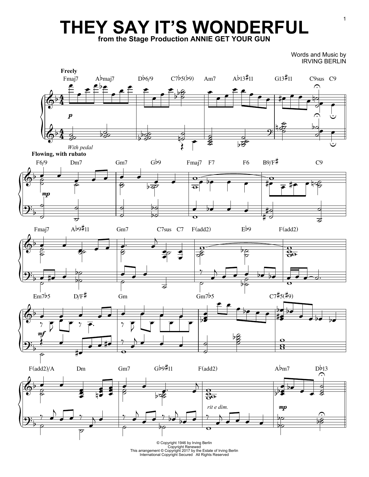 Irving Berlin They Say It's Wonderful [Jazz version] Sheet Music Notes & Chords for Piano - Download or Print PDF