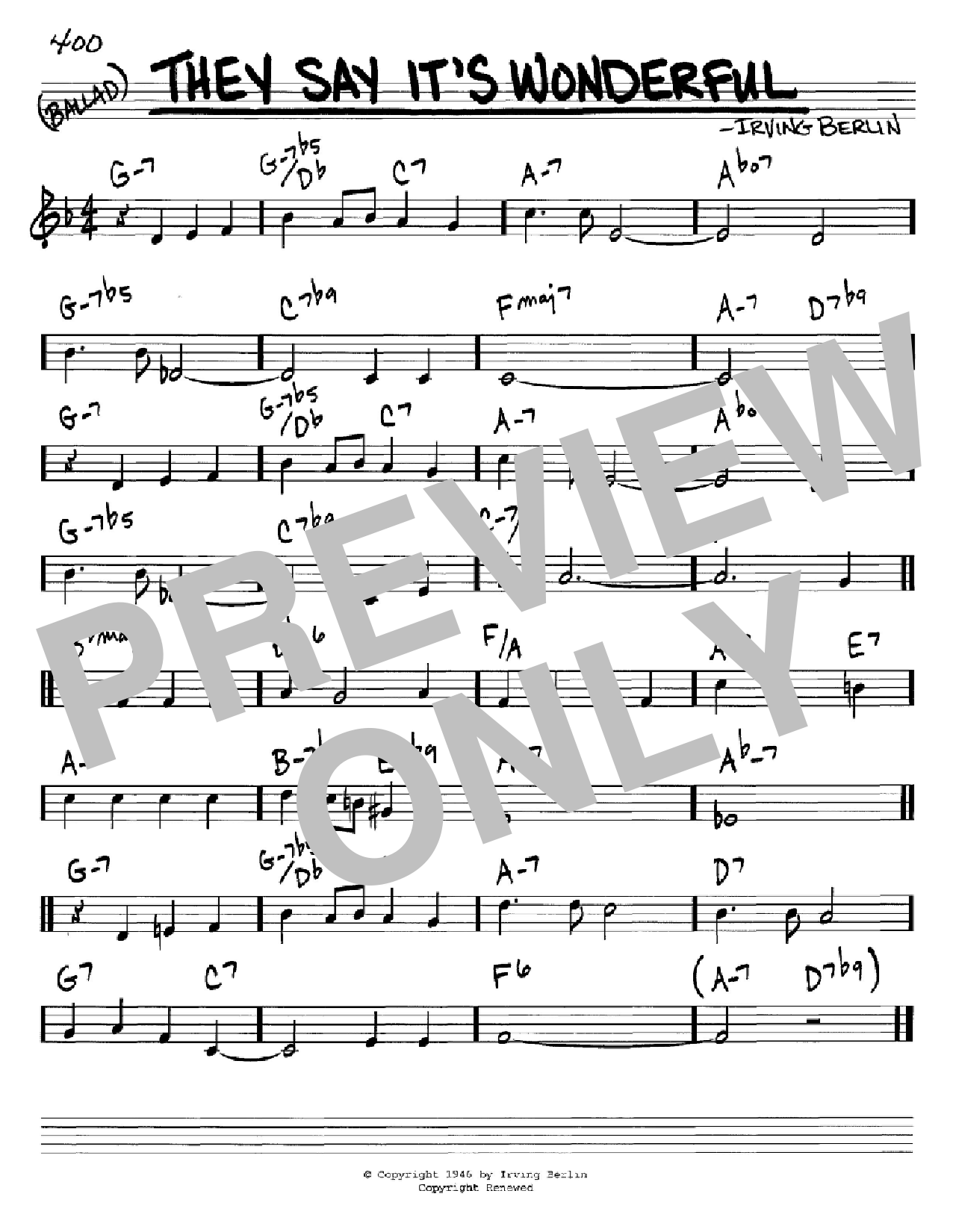 Irving Berlin They Say It's Wonderful Sheet Music Notes & Chords for Real Book – Melody, Lyrics & Chords - Download or Print PDF
