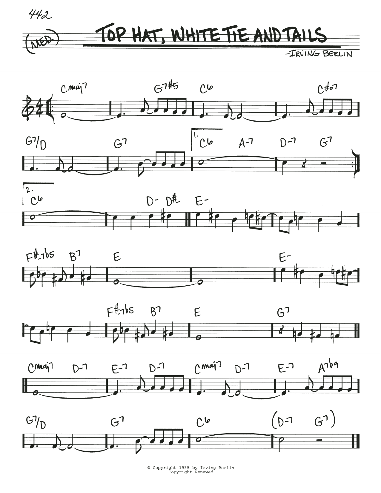 Irving Berlin Top Hat, White Tie And Tails Sheet Music Notes & Chords for Real Book – Melody & Chords - Download or Print PDF