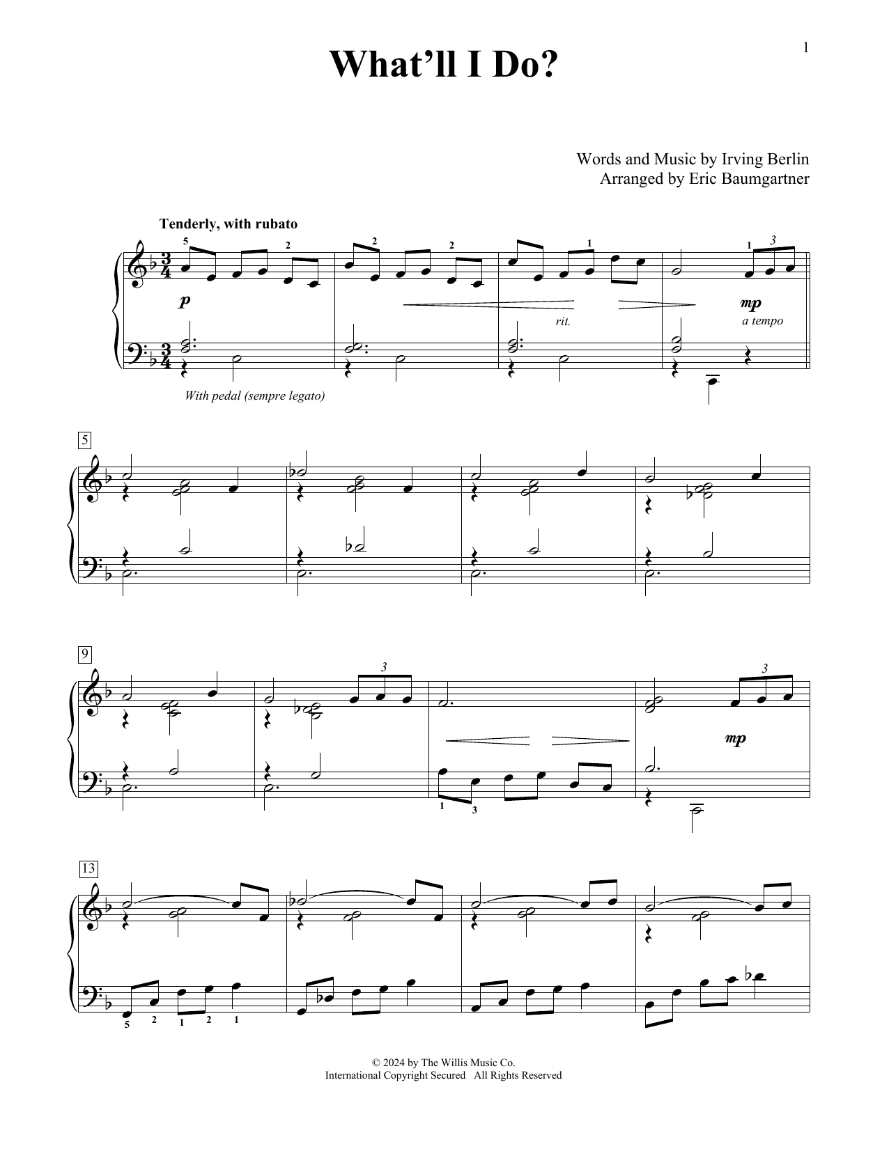 Irving Berlin What'll I Do? (arr. Eric Baumgartner) Sheet Music Notes & Chords for Educational Piano - Download or Print PDF Irving Berlin What'll I Do? (arr. Eric Baumgartner) Sheet Music Notes & Chords for Educational Piano - Download or Print PDF