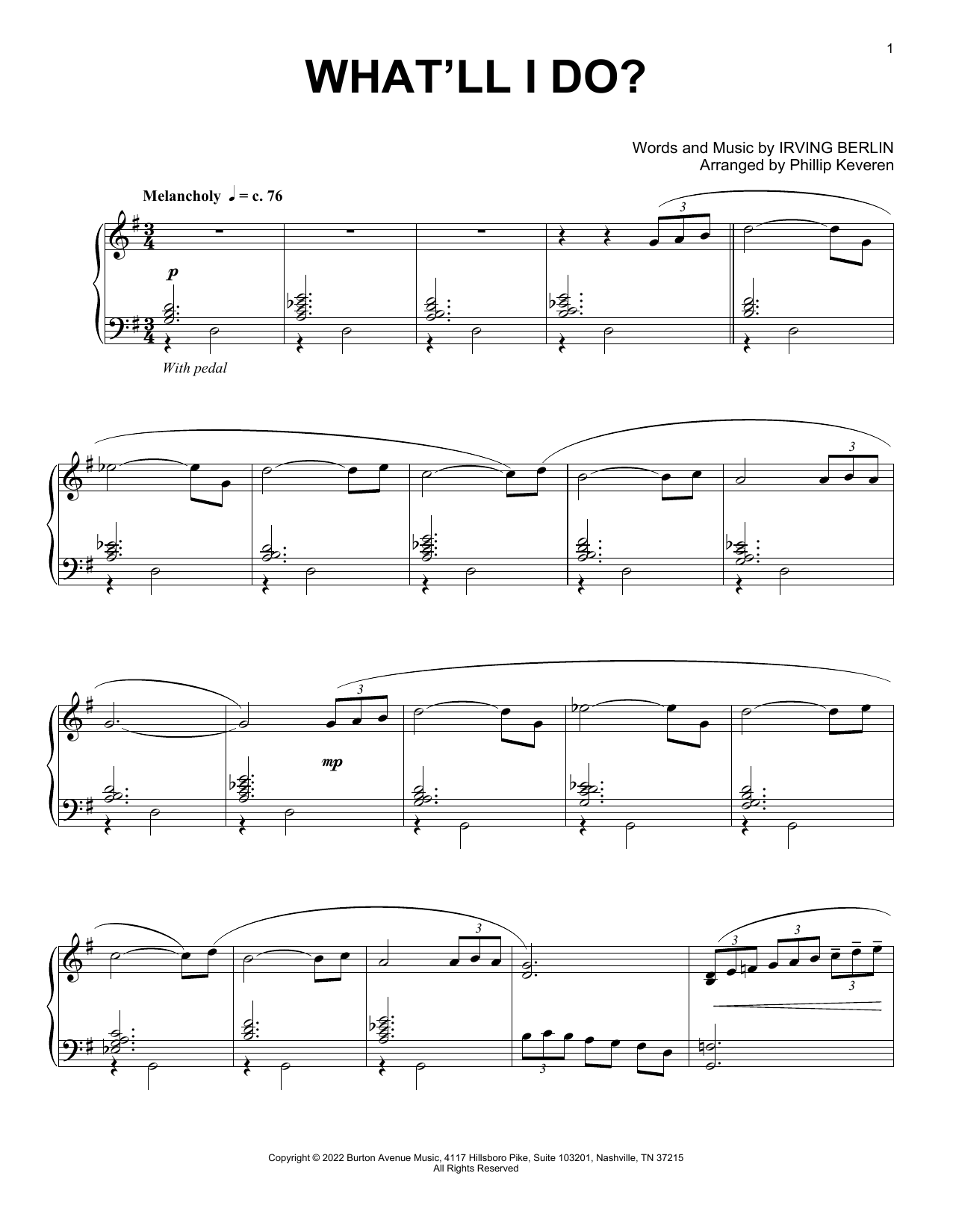 Irving Berlin What'll I Do? (arr. Phillip Keveren) Sheet Music Notes & Chords for Piano Solo - Download or Print PDF