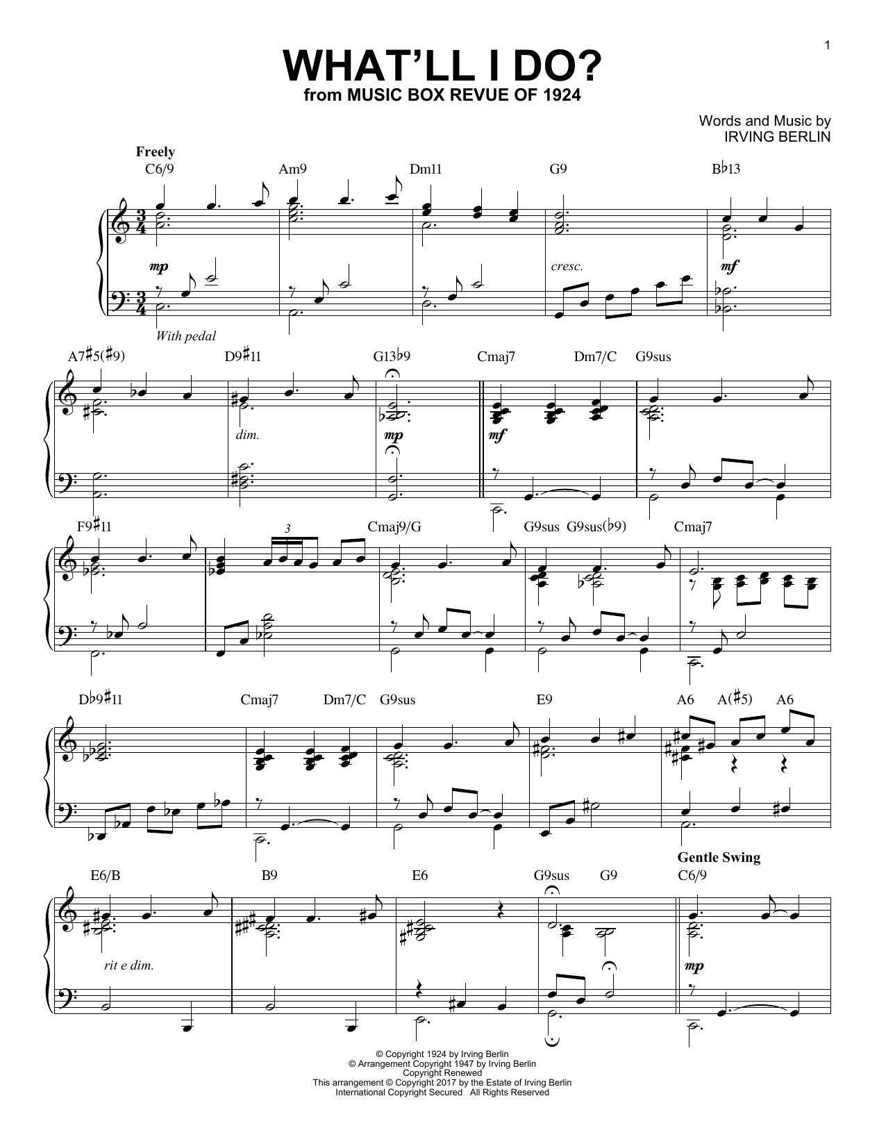 Irving Berlin What'll I Do? [Jazz version] Sheet Music Notes & Chords for Piano - Download or Print PDF