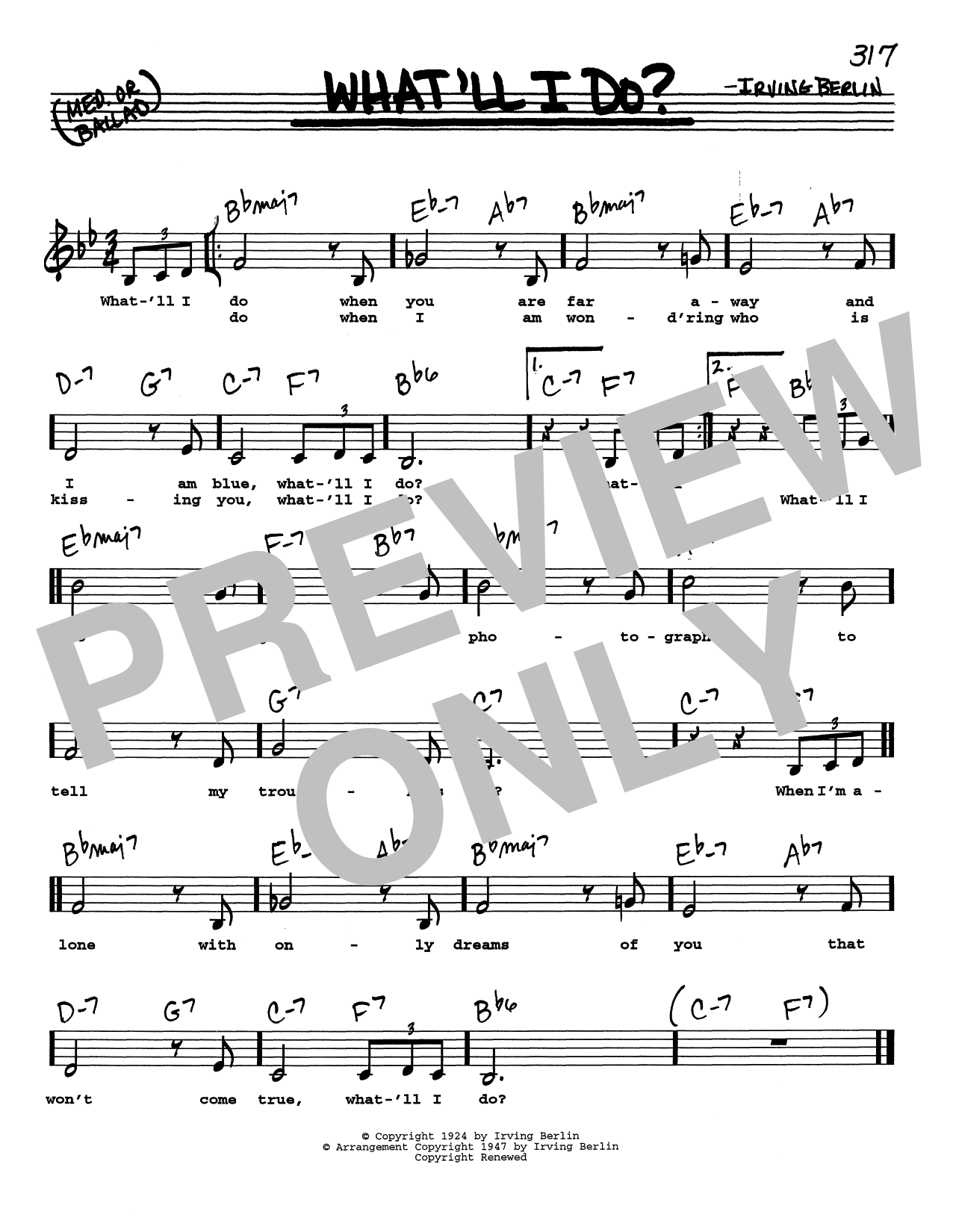 Irving Berlin What'll I Do? (Low Voice) Sheet Music Notes & Chords for Real Book – Melody, Lyrics & Chords - Download or Print PDF