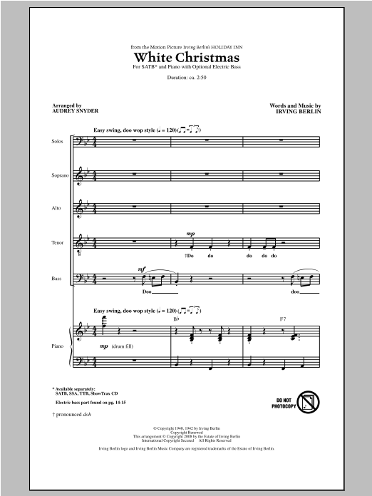 Irving Berlin White Christmas (arr. Audrey Snyder) Sheet Music Notes & Chords for TTBB - Download or Print PDF