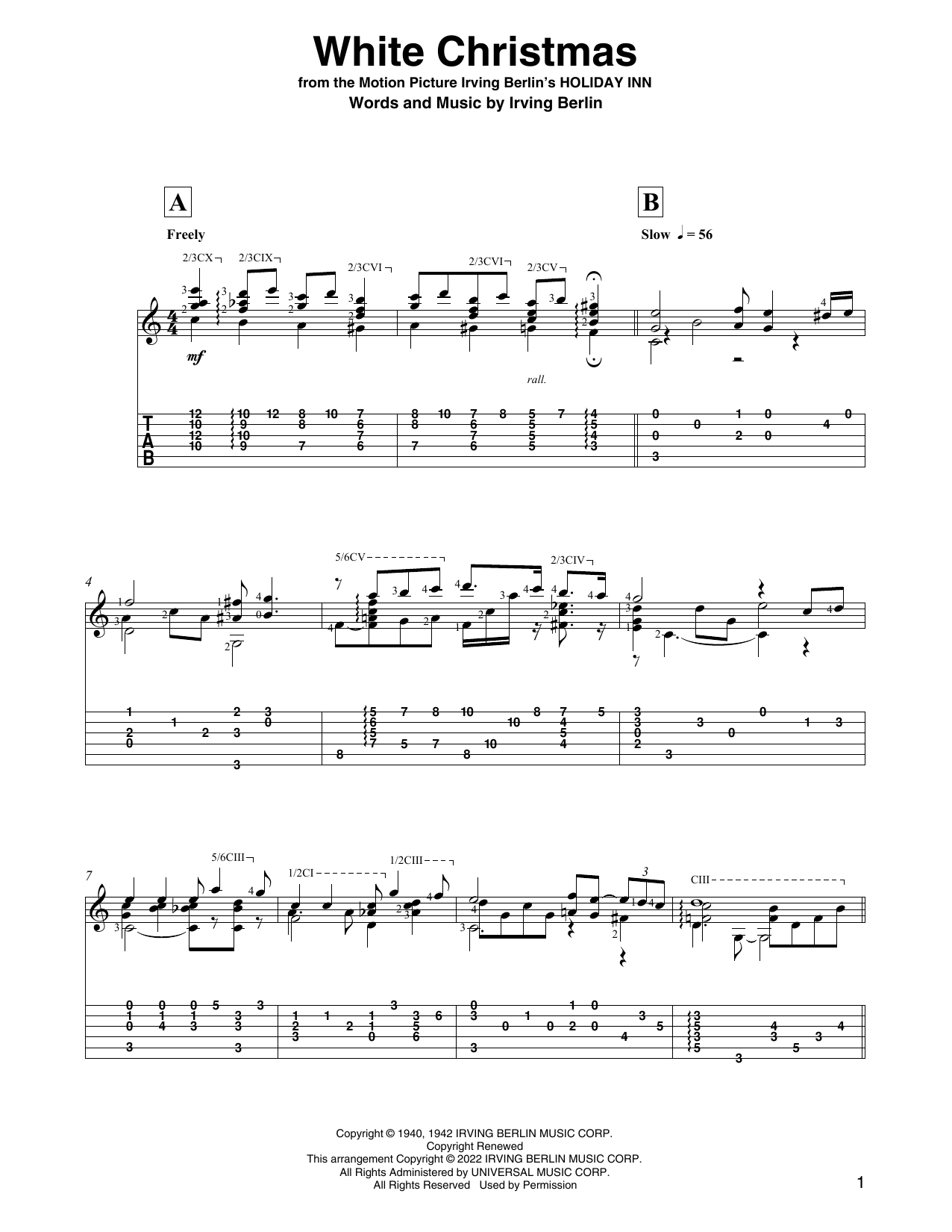 Irving Berlin White Christmas (arr. David Jaggs) Sheet Music Notes & Chords for Solo Guitar - Download or Print PDF