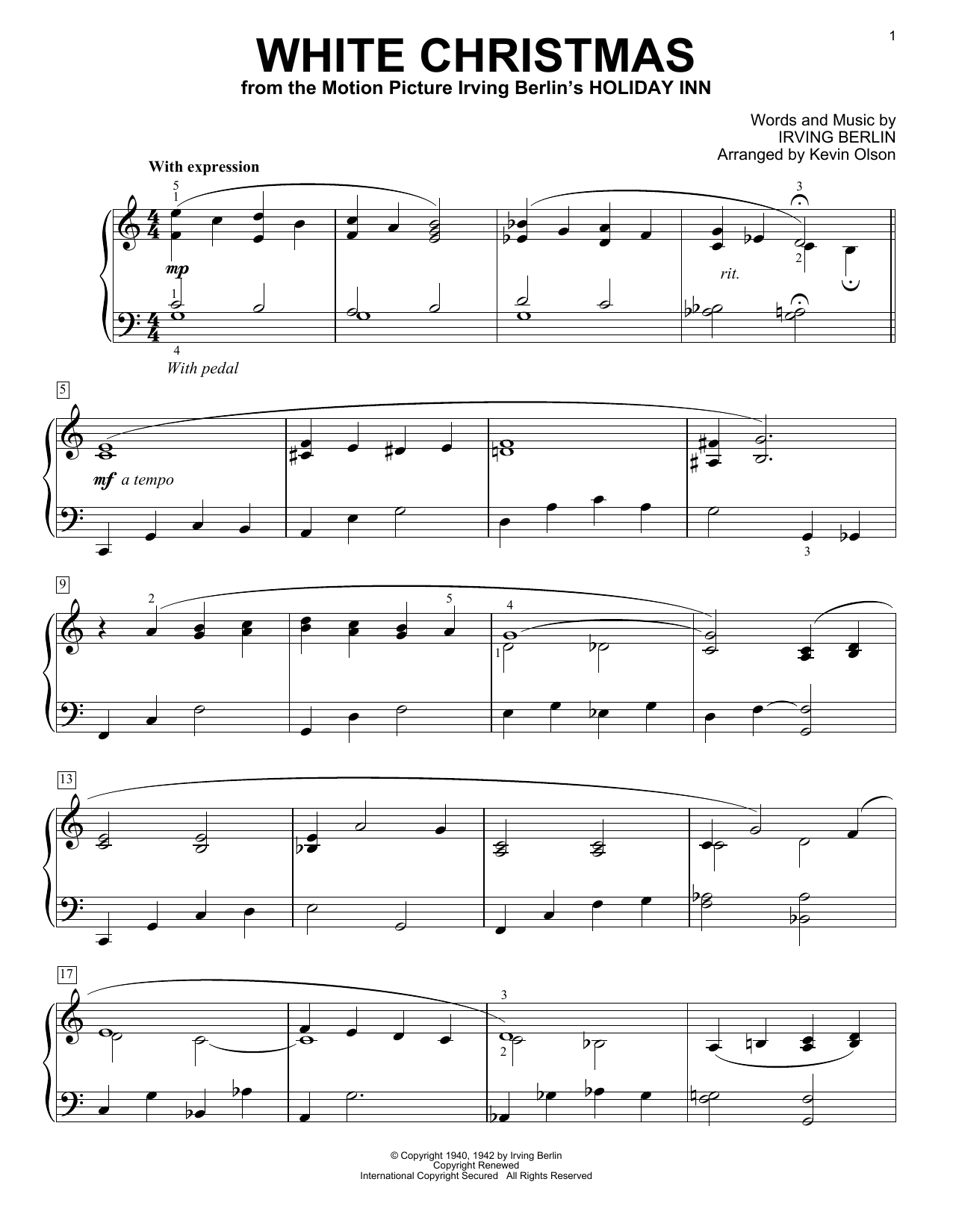 Irving Berlin White Christmas (arr. Kevin Olson) Sheet Music Notes & Chords for Easy Piano Solo - Download or Print PDF