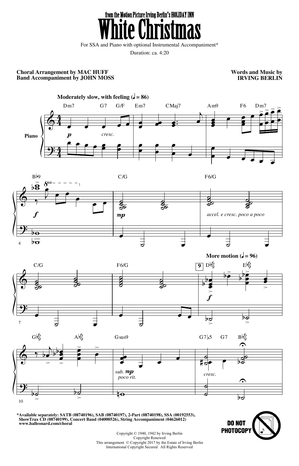 Irving Berlin White Christmas (arr. Mac Huff) Sheet Music Notes & Chords for SSA - Download or Print PDF