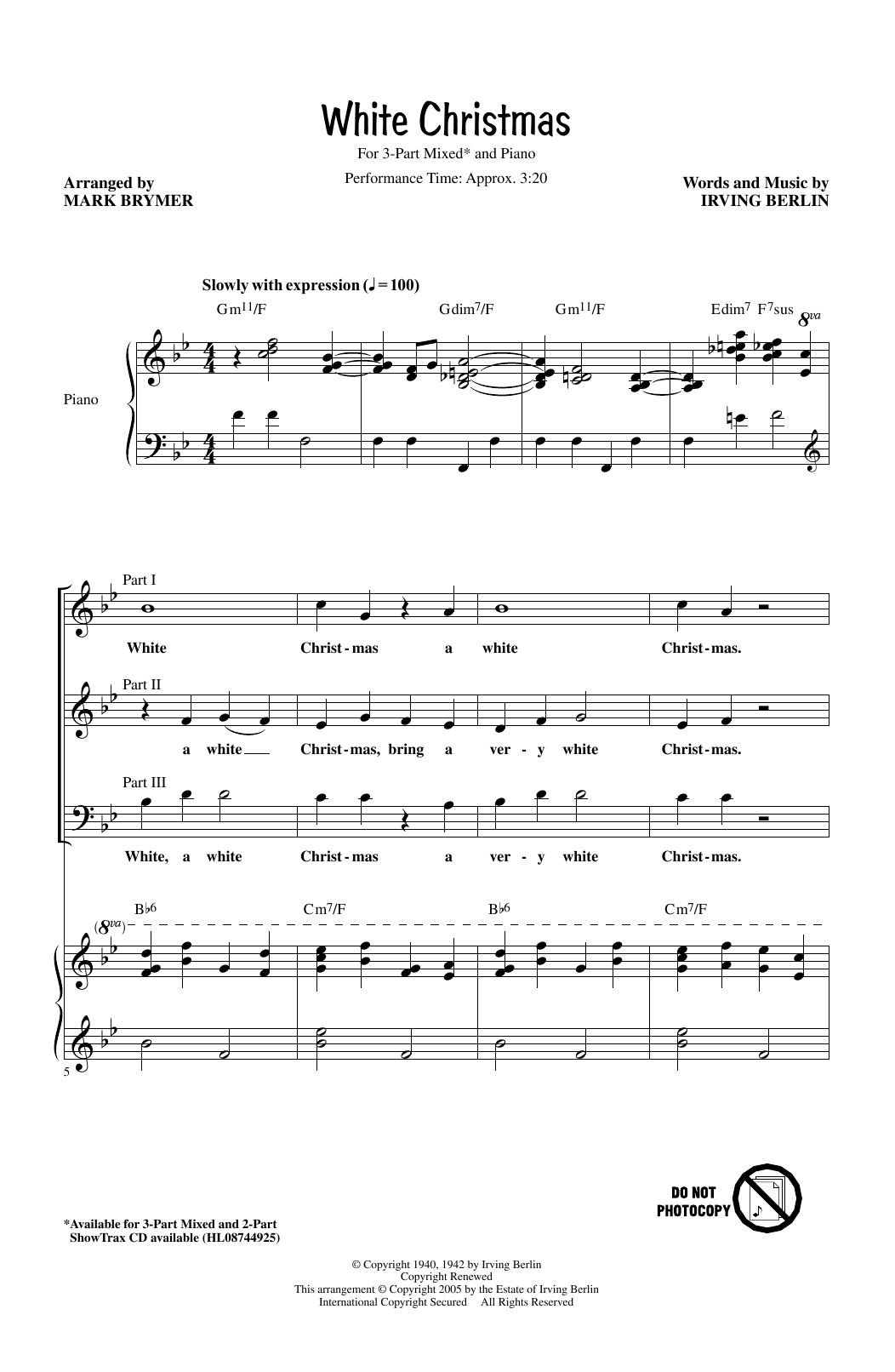 Irving Berlin White Christmas (arr. Mark Brymer) Sheet Music Notes & Chords for 3-Part Mixed Choir - Download or Print PDF
