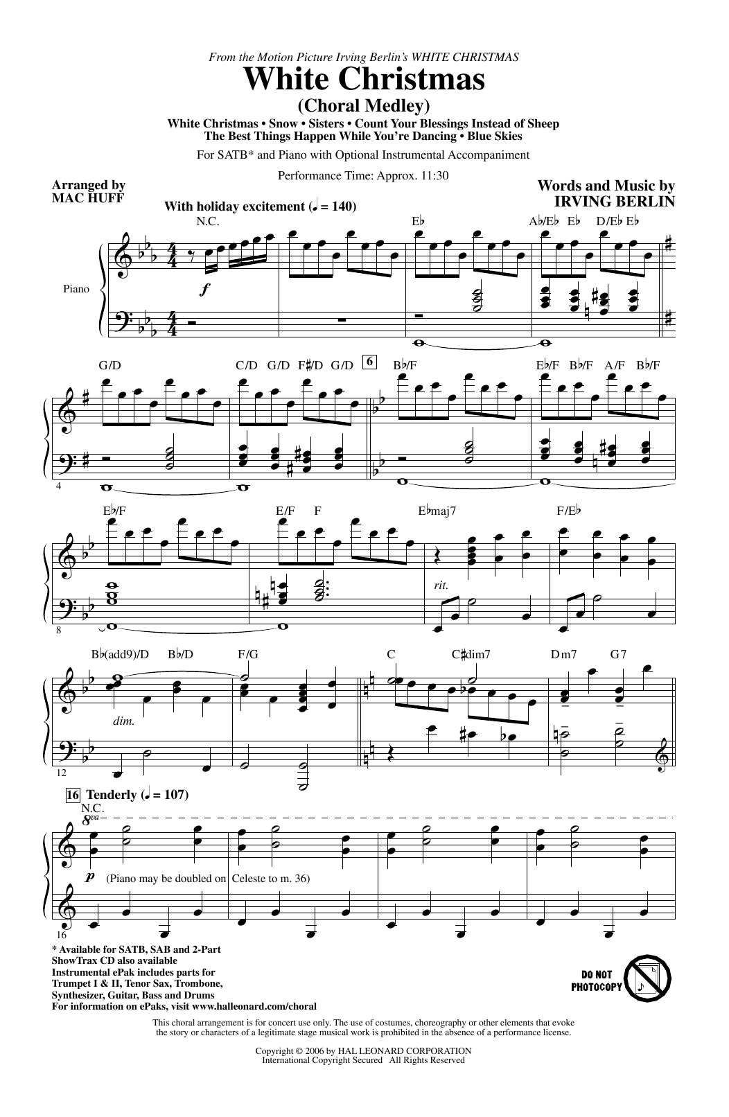 Irving Berlin White Christmas (Choral Medley) (arr. Mac Huff) Sheet Music Notes & Chords for 2-Part Choir - Download or Print PDF