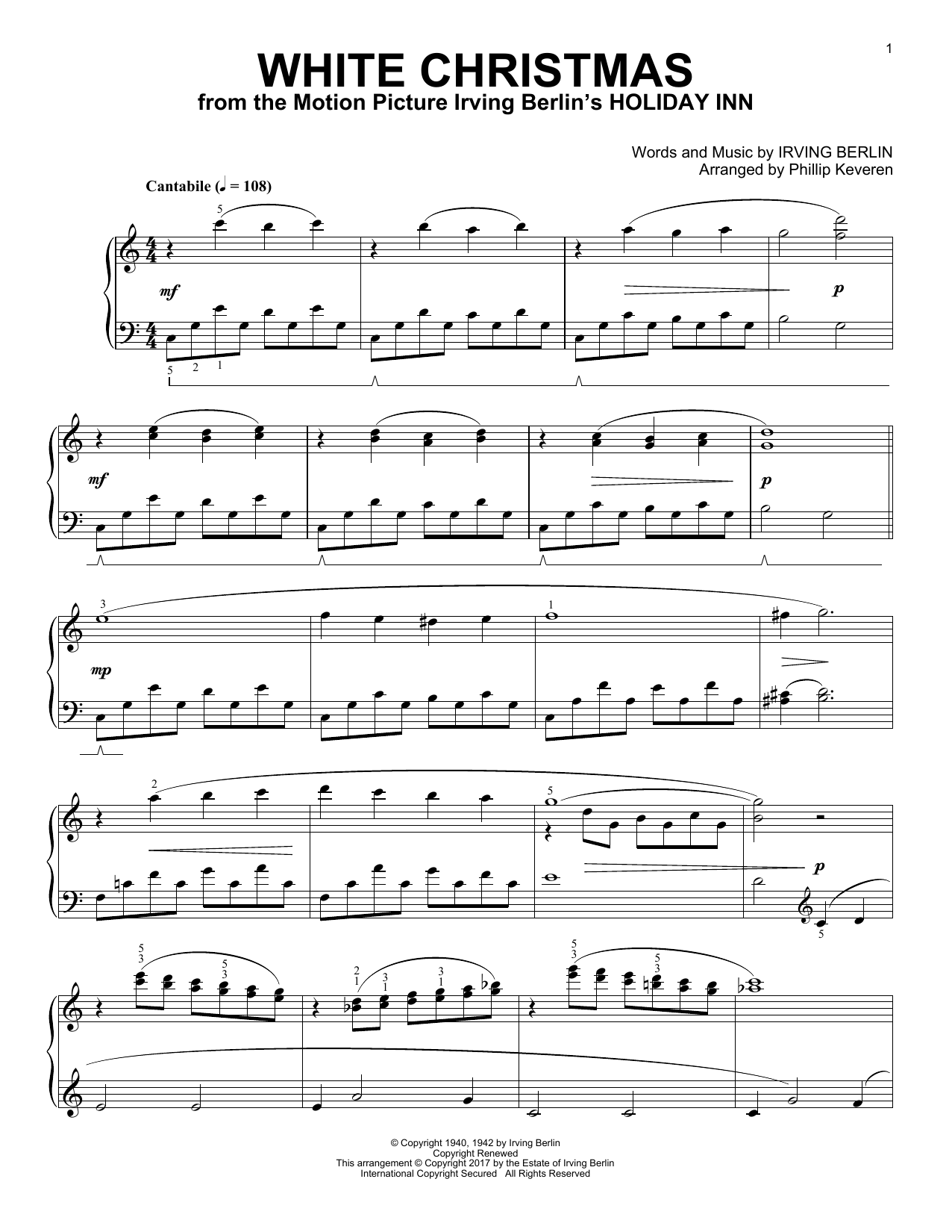 Irving Berlin White Christmas [Classical version] (arr. Phillip Keveren) Sheet Music Notes & Chords for Piano - Download or Print PDF