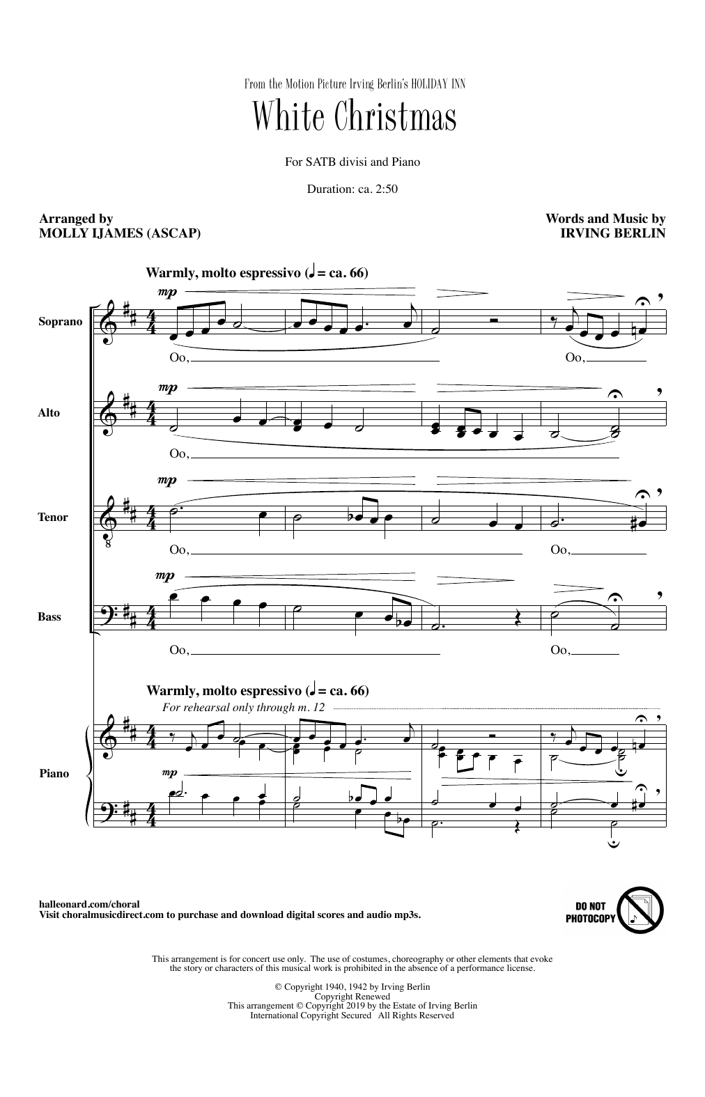 Irving Berlin White Christmas (from Holiday Inn) (arr. Molly Ijames) Sheet Music Notes & Chords for SATB Choir - Download or Print PDF