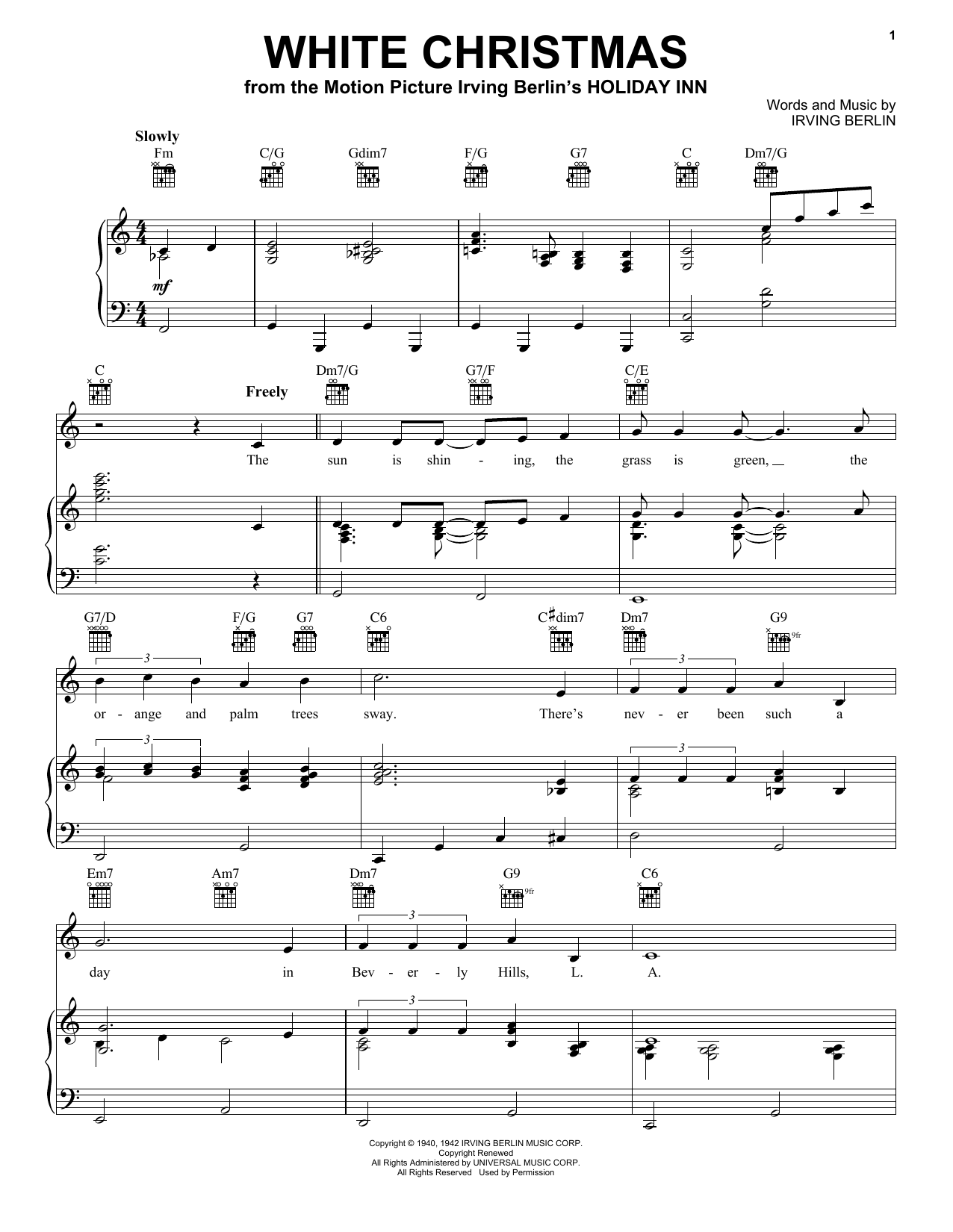 Irving Berlin White Christmas sheet music notes and chords. Download Printable PDF.