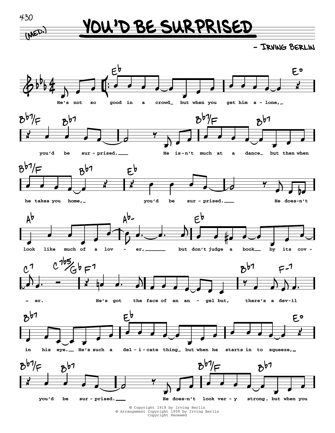 Irving Berlin You'd Be Surprised (Low Voice) Sheet Music Notes & Chords for Real Book – Melody, Lyrics & Chords - Download or Print PDF Irving Berlin You'd Be Surprised (Low Voice) Sheet Music Notes & Chords for Real Book – Melody, Lyrics & Chords - Download or Print PDF