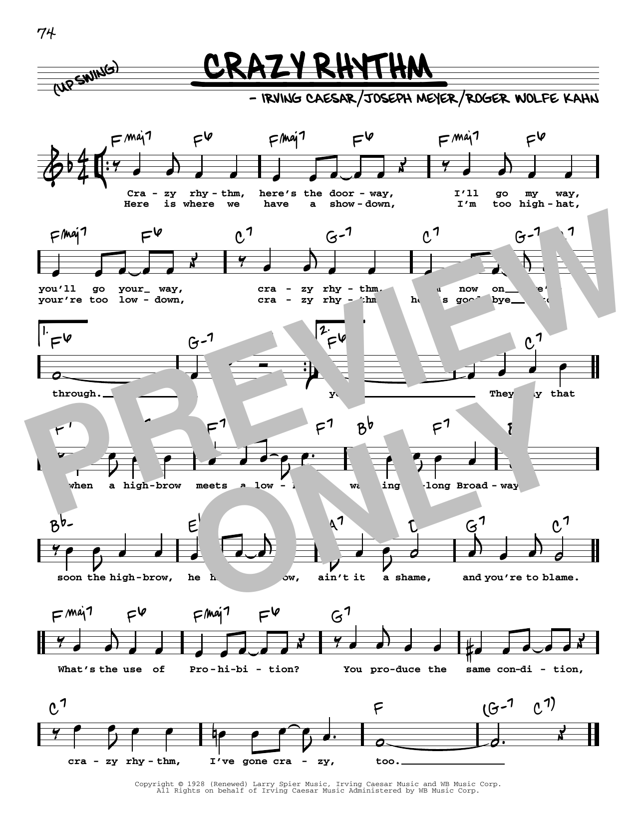 Irving Caesar Crazy Rhythm (High Voice) Sheet Music Notes & Chords for Real Book – Melody, Lyrics & Chords - Download or Print PDF